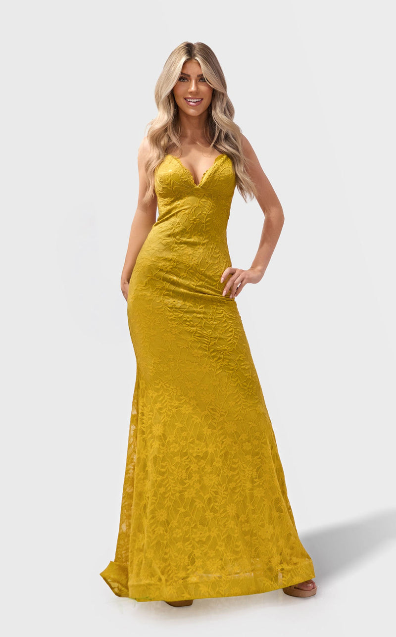Prom Dresses Lace Mermaid Evening Long Formal Prom Dress Mustard
