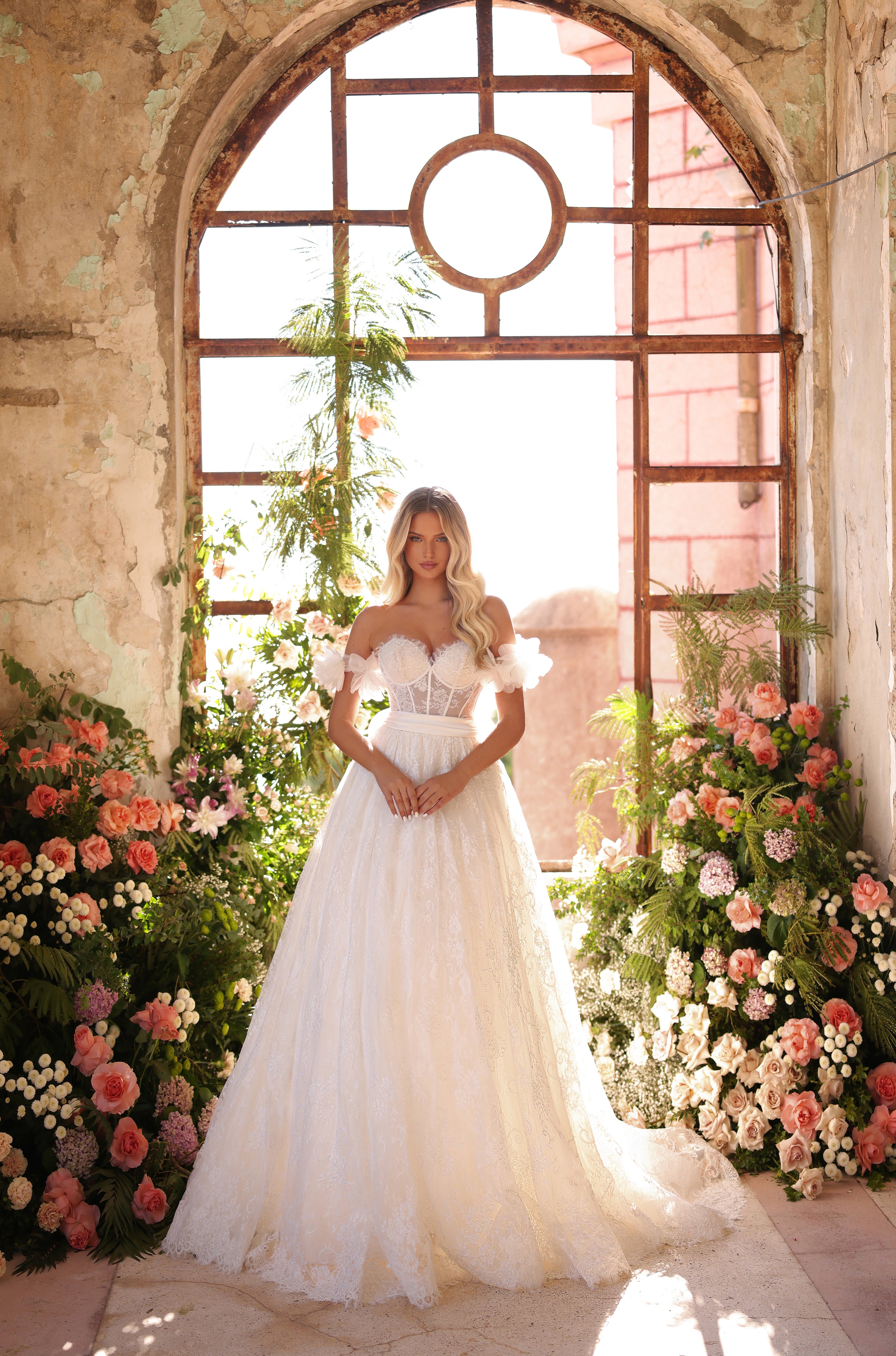 Wedding Dresses Long Ball Gown Lace Wedding Dress Amarra 44017 Ivory/Ivory