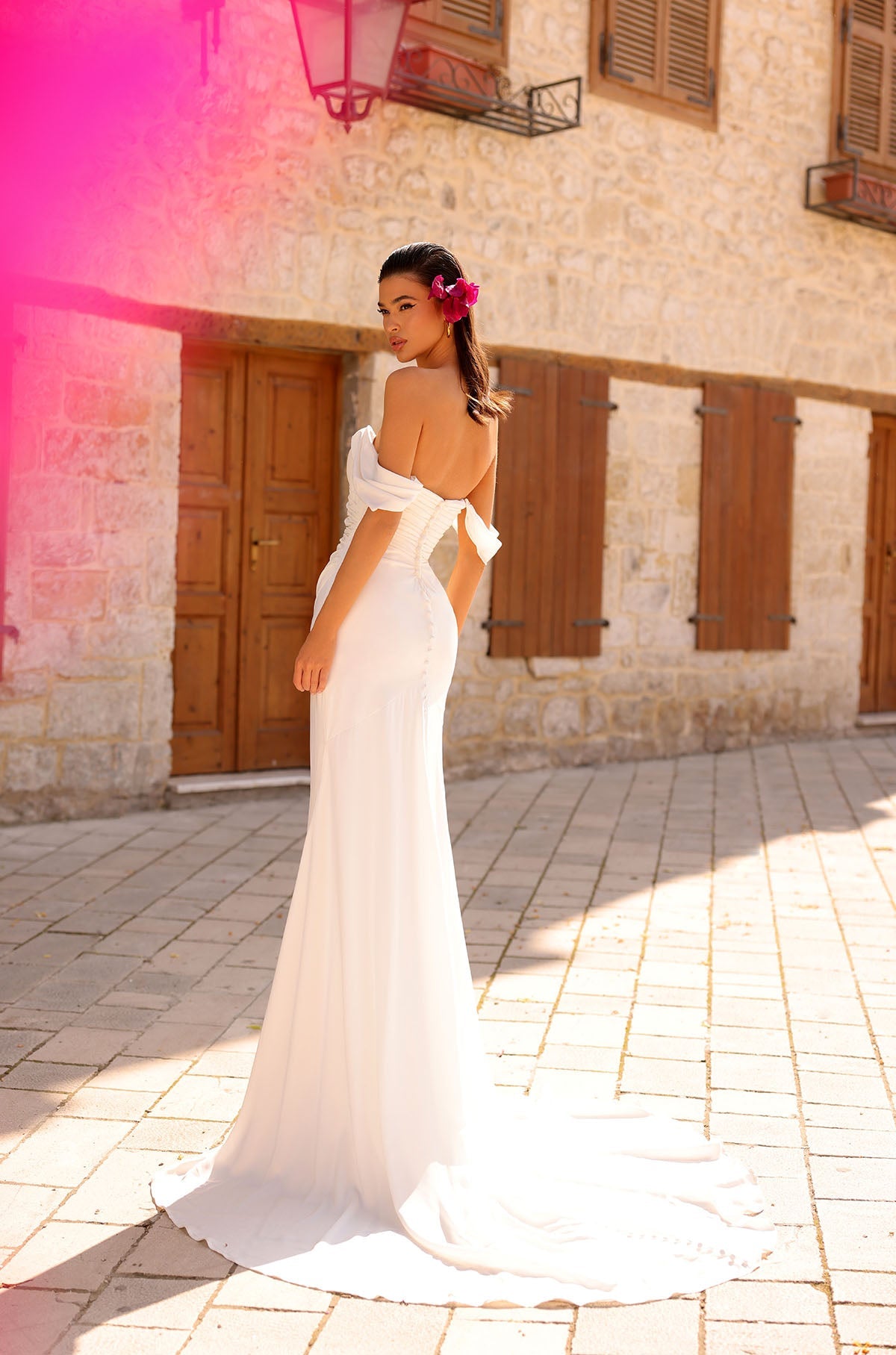 Wedding Dresses Long Slit Fitted Bridal Wedding Dress Amarra 85685 Ivory