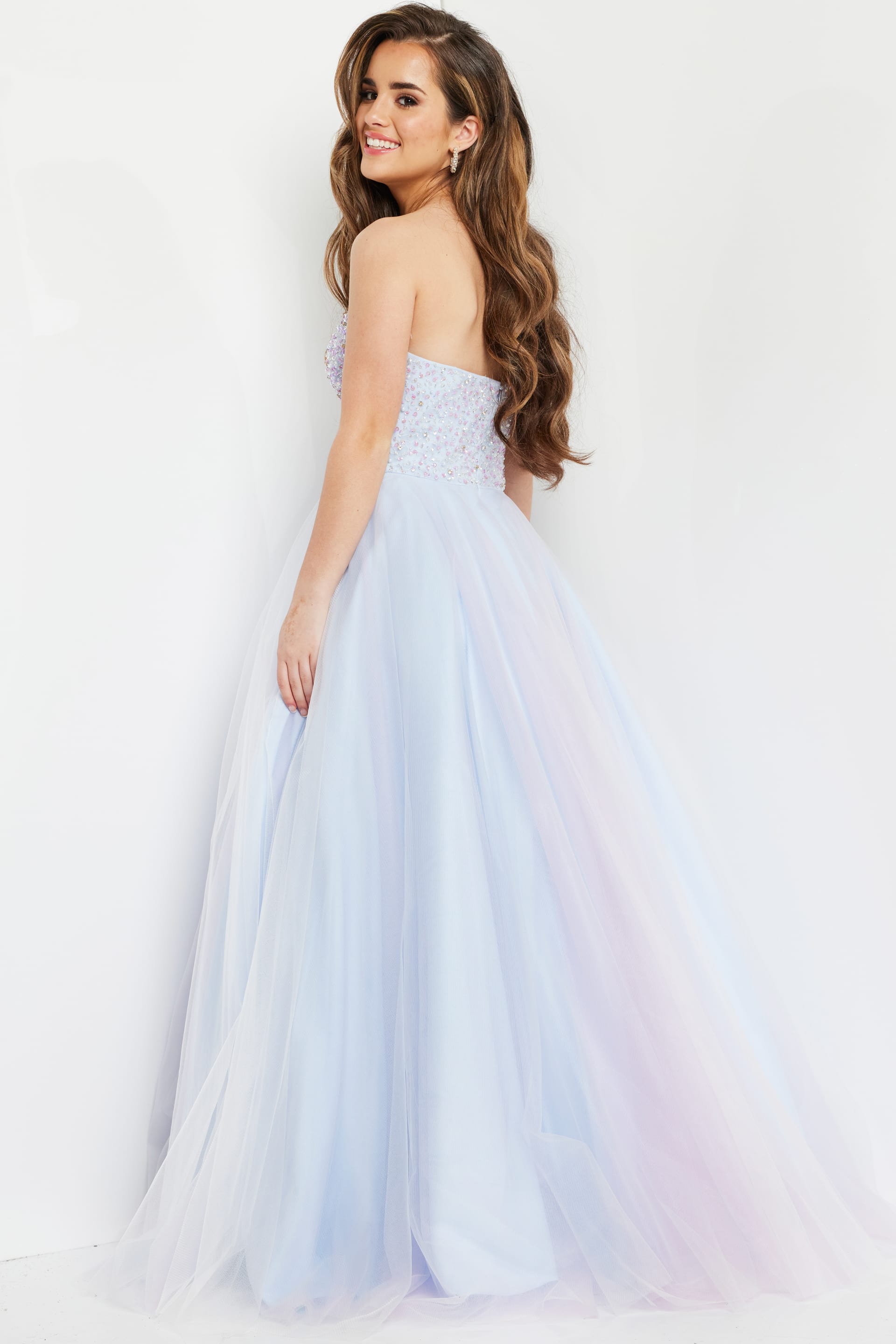 Strapless Floor-Length Tulle Prom Ball Gown Jovani K02229