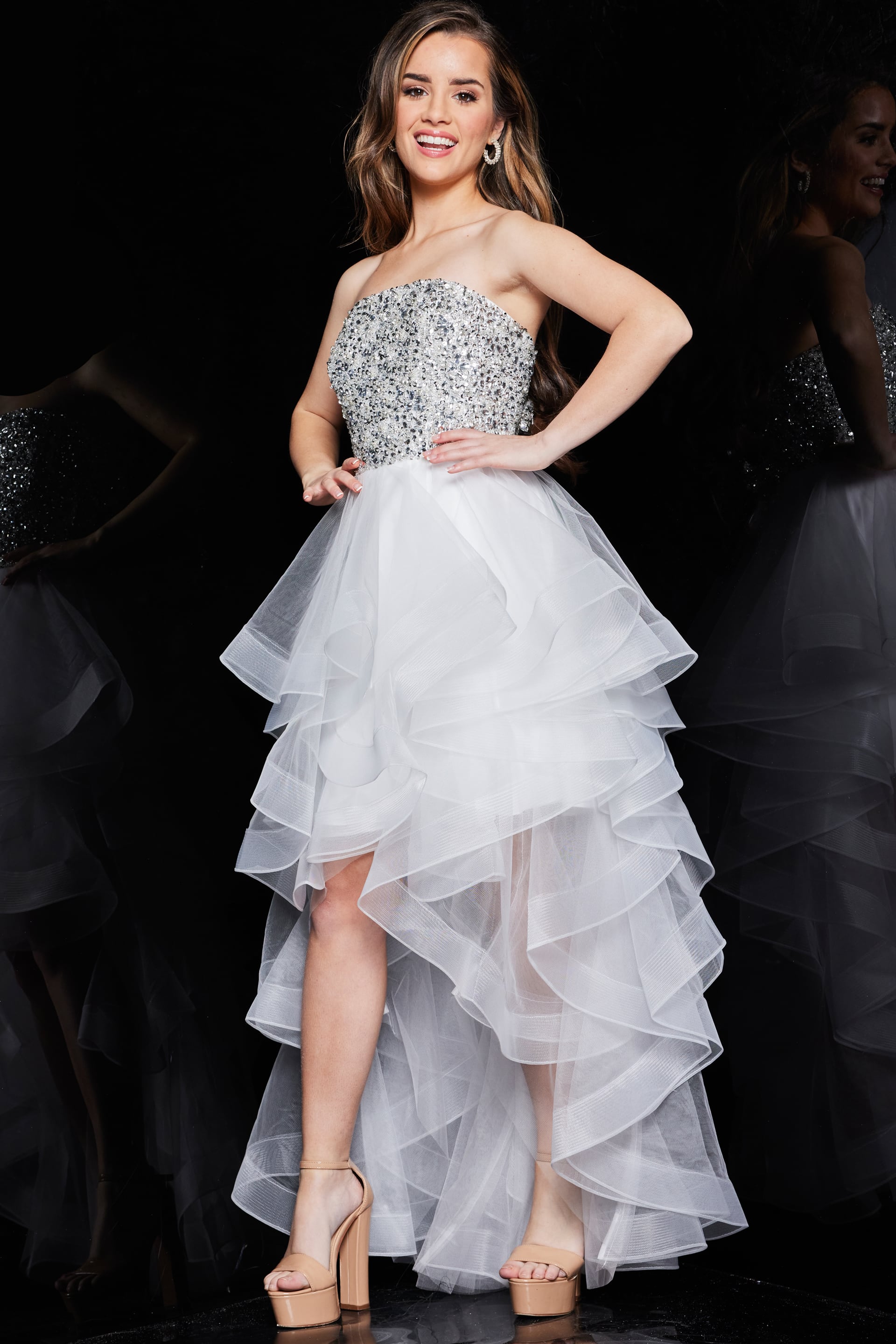 Strapless High-Low Tulle Prom Ball Gown Jovani K05916