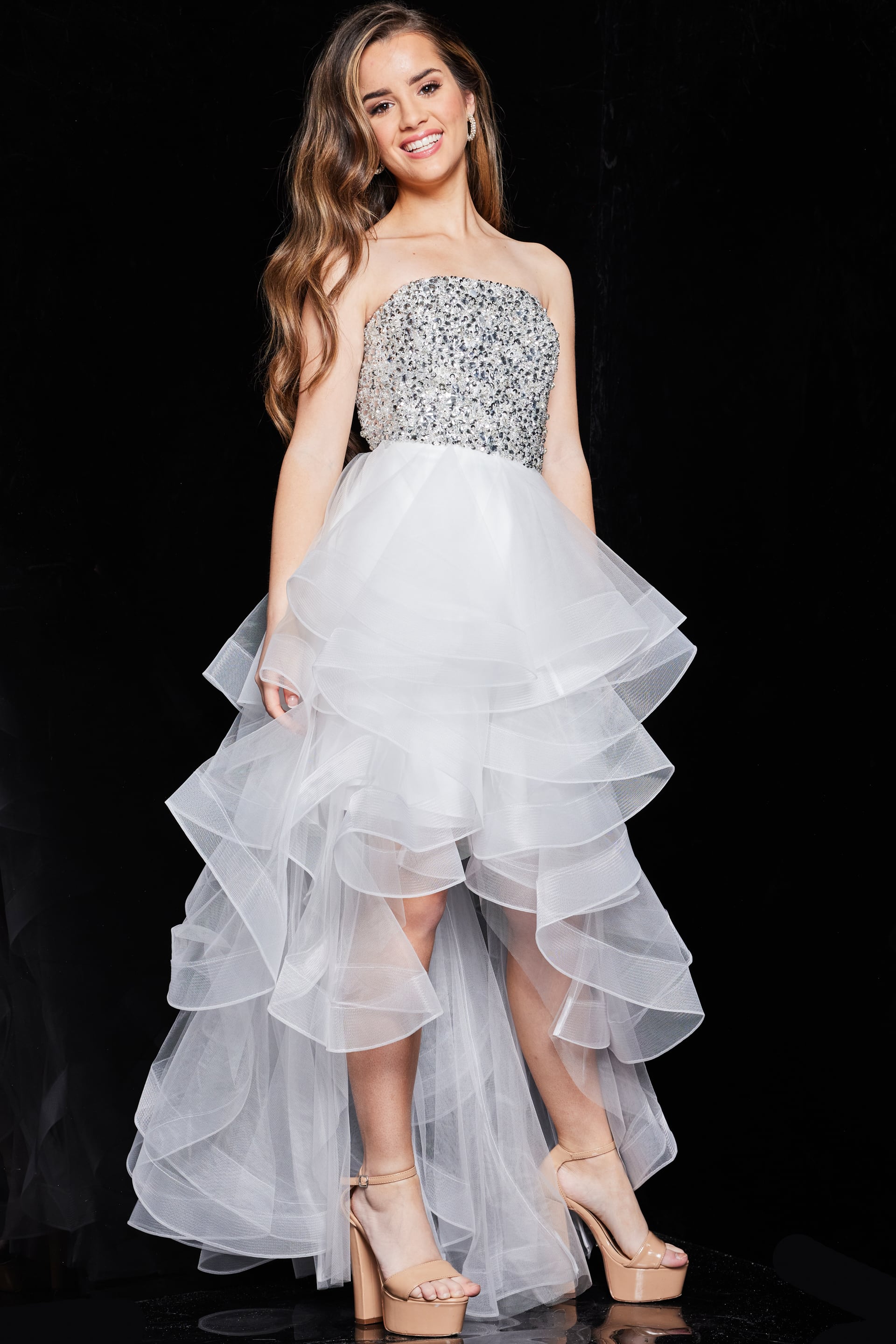 Strapless High-Low Tulle Prom Ball Gown Jovani K05916
