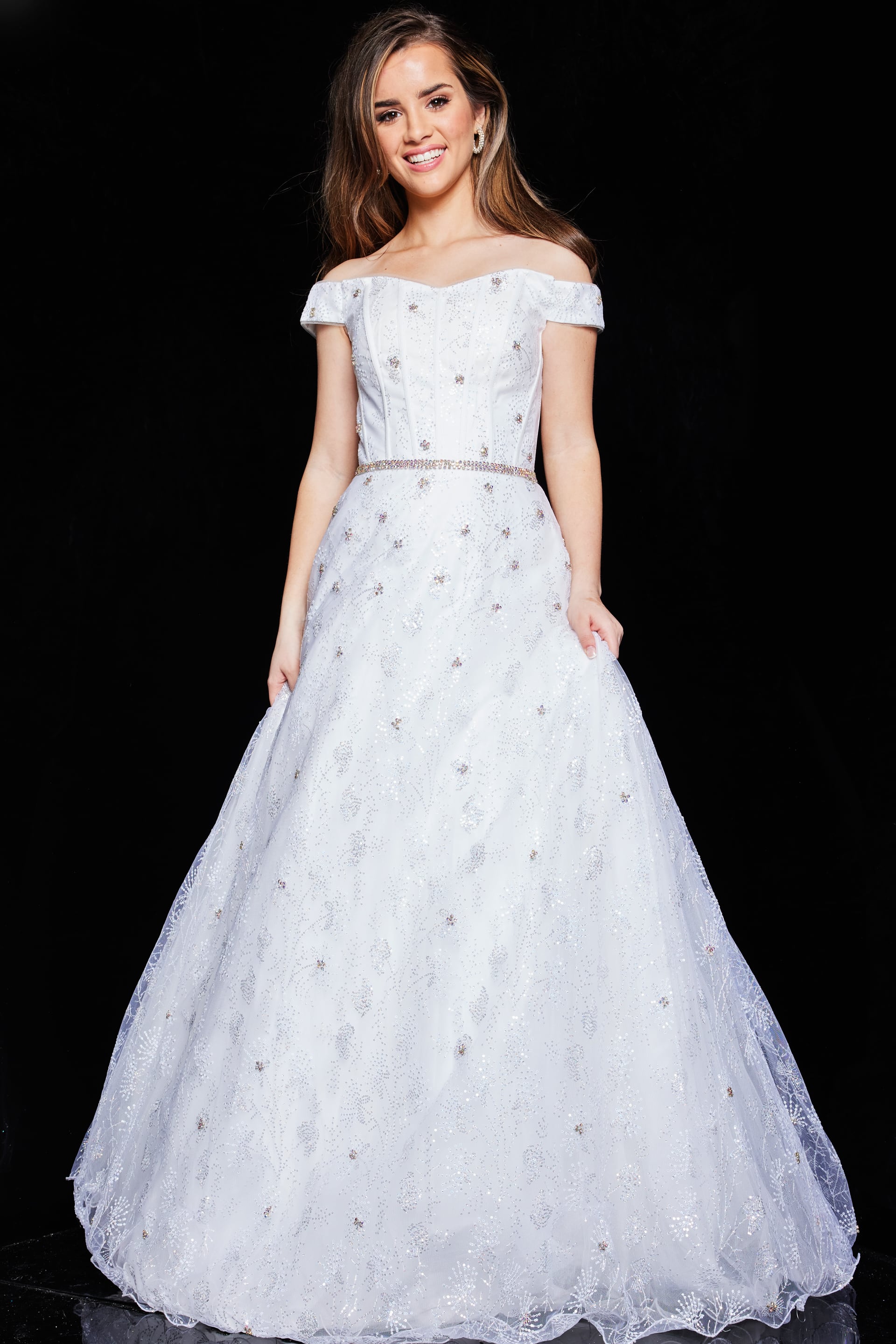 Off-the-Shoulder Floor-Length Tulle Prom A-Line Jovani K07282