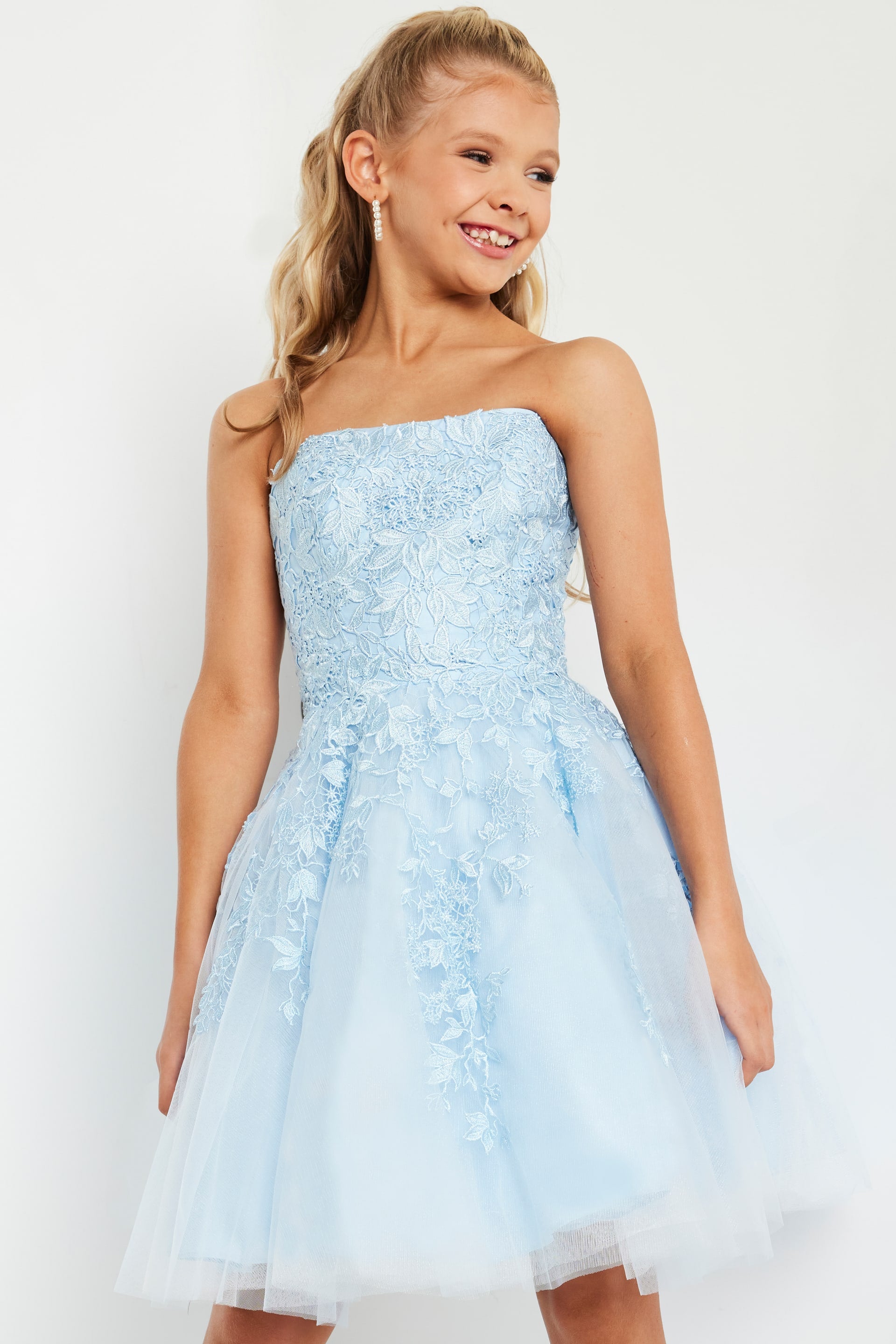 Strapless Short Tulle Flower Girl Ball Gown Jovani K1830