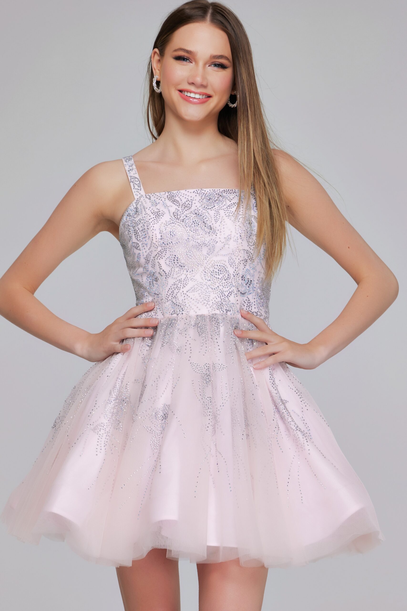 Pale Pink Jovani K22943 Short A Line Sequin Homecoming Mini Girls