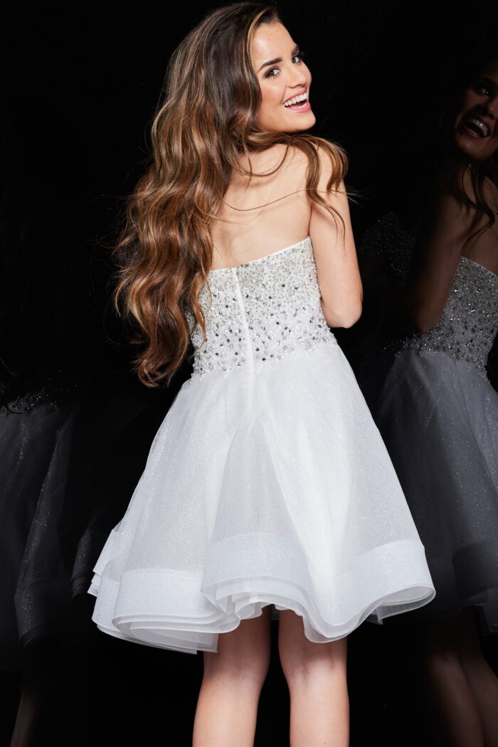 Cocktail Dresses Short Layered Beaded Cocktail Dress White