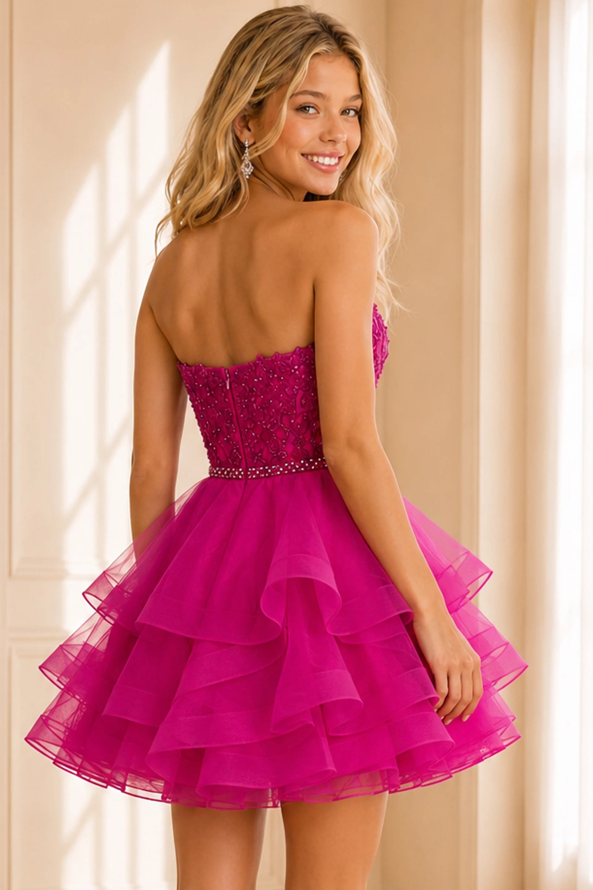 Cocktail Dresses Beaded Girls Dresses Homecoming Short Dress Hot pink