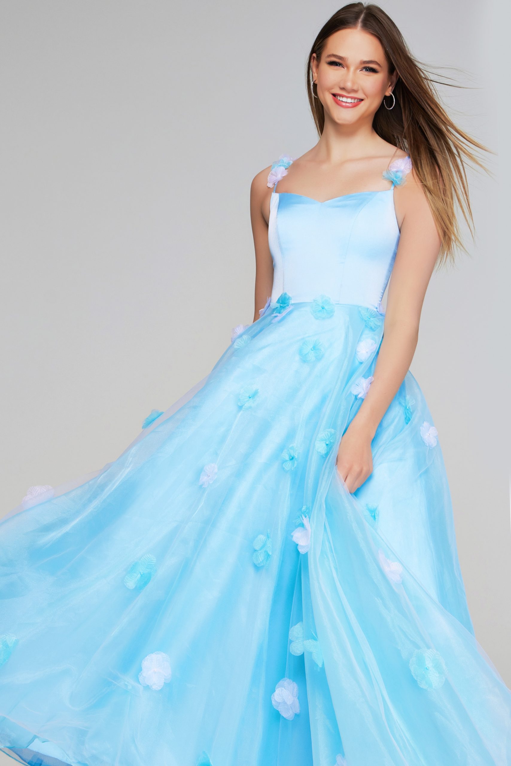 Prom Dresses Prom Girls Dresses Long Floral Applique Ball Gown Light Blue