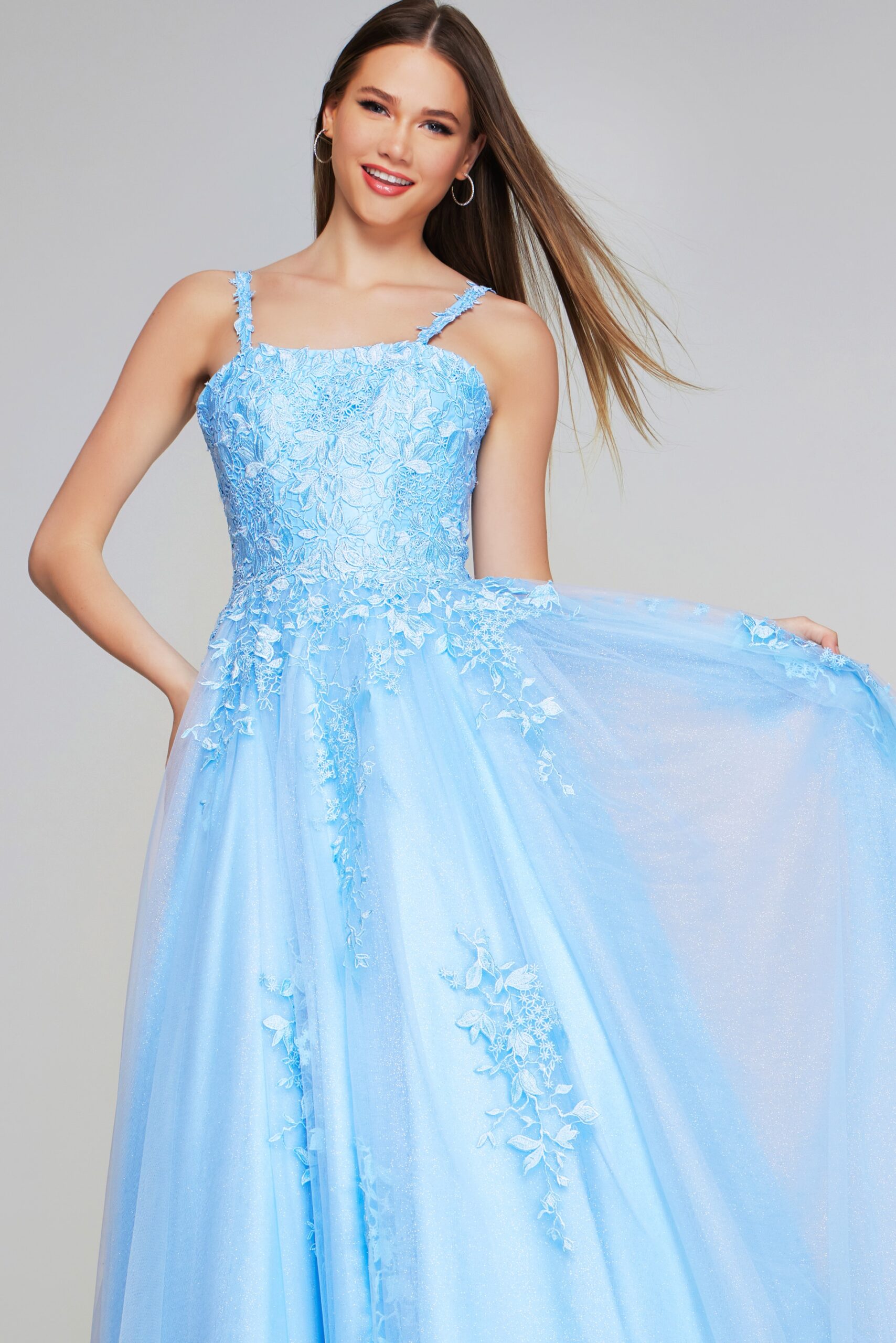 Prom Dresses Beaded A Line Girls Dresses Prom Long Ball Gown Light Blue