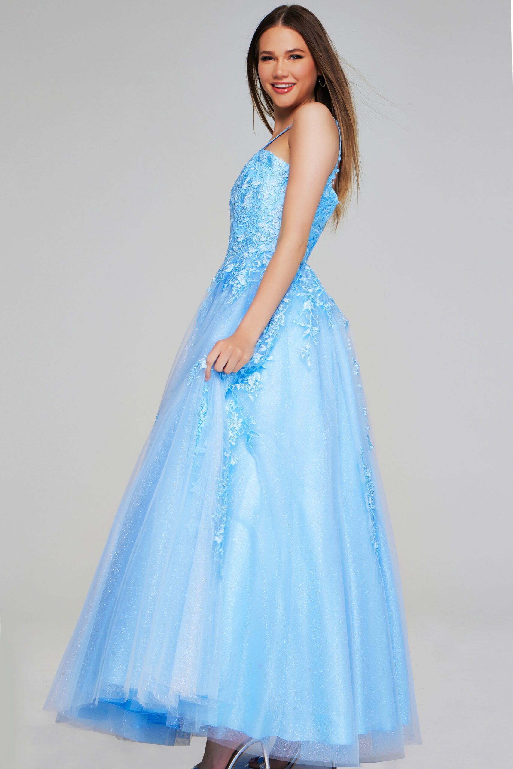 Prom Dresses Beaded A Line Girls Dresses Prom Long Ball Gown Light Blue