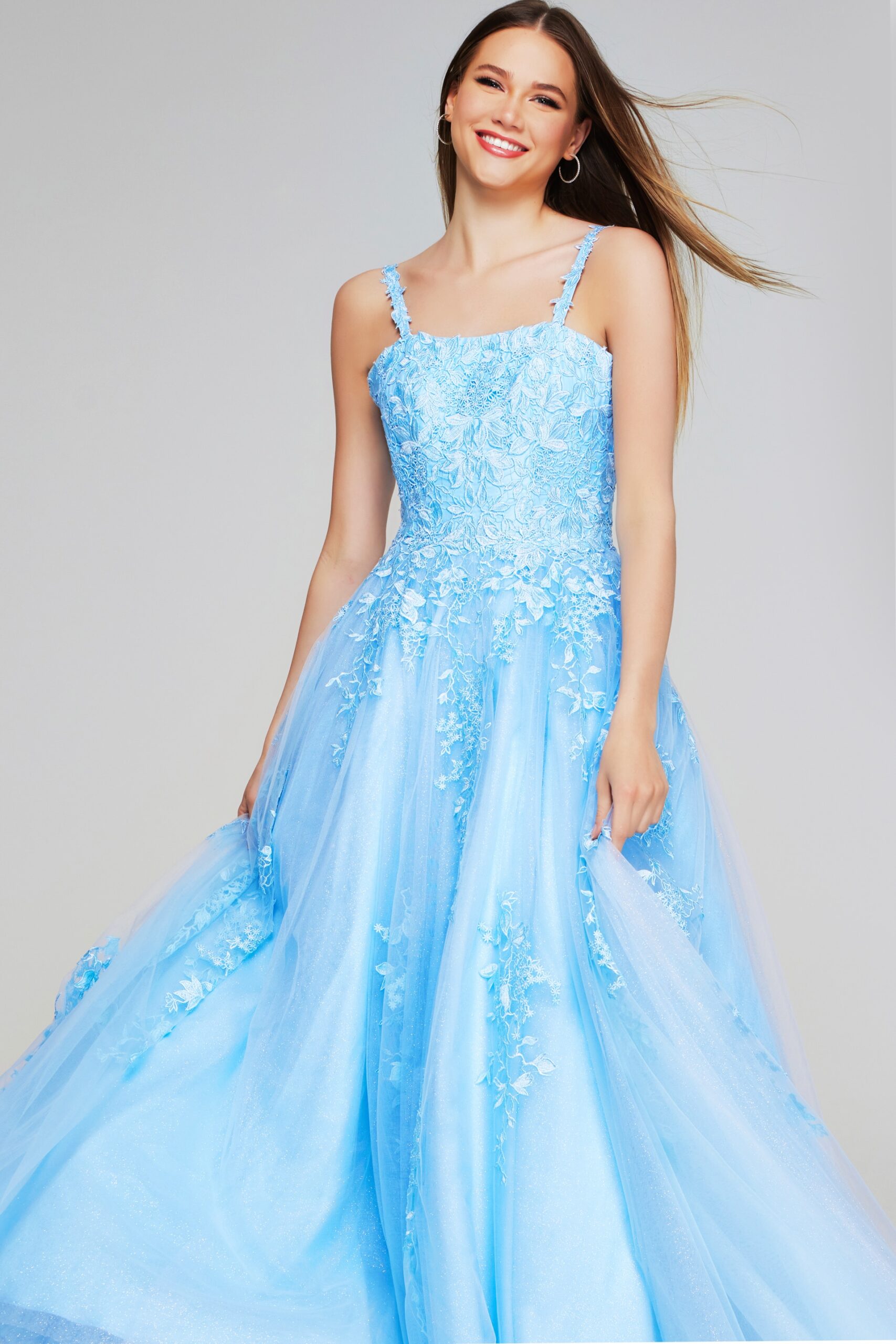 Prom Dresses Beaded A Line Girls Dresses Prom Long Ball Gown Light Blue