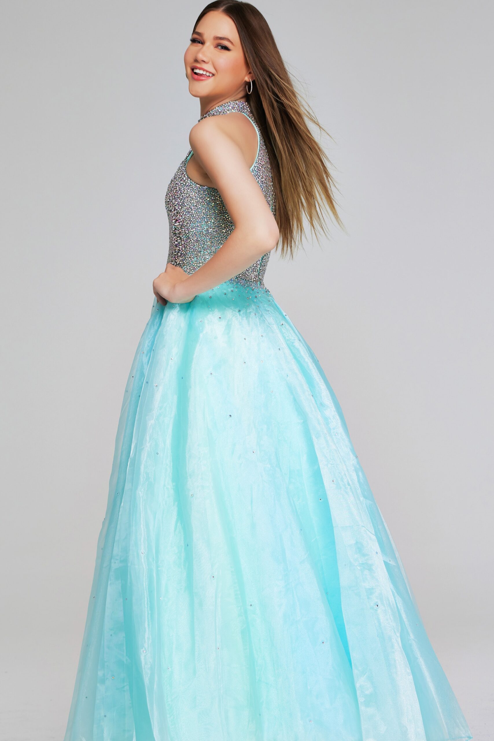 Prom Dresses Prom Long Beaded Ball Gown Sequin Girls Dresses Light Turquoise