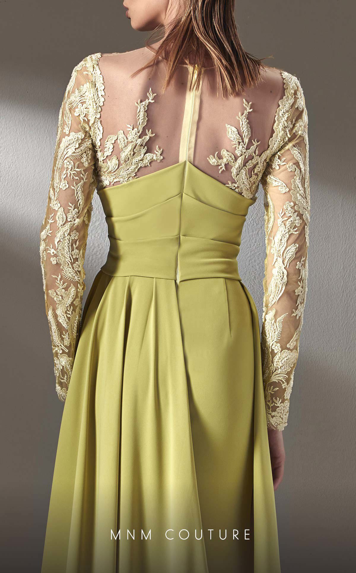 Formal Dresses Long Sleeve Formal Lace Applique Evening Dress Pistache