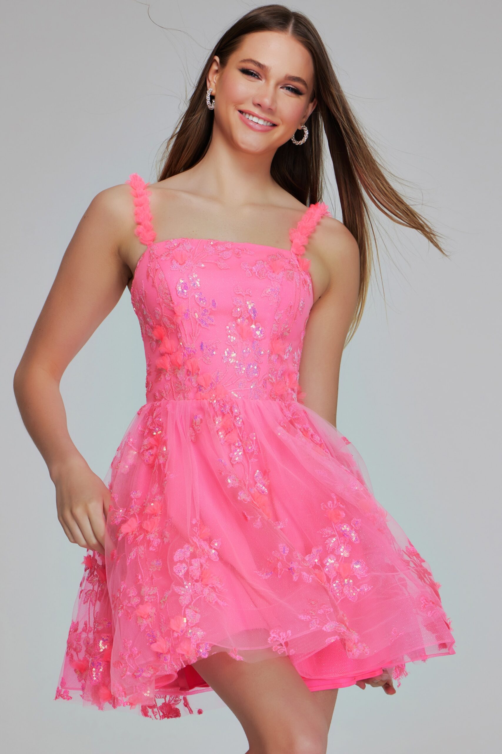 Cocktail Dresses Homecoming Short Sequin Floral Mini Girls Dresses Hot Pink