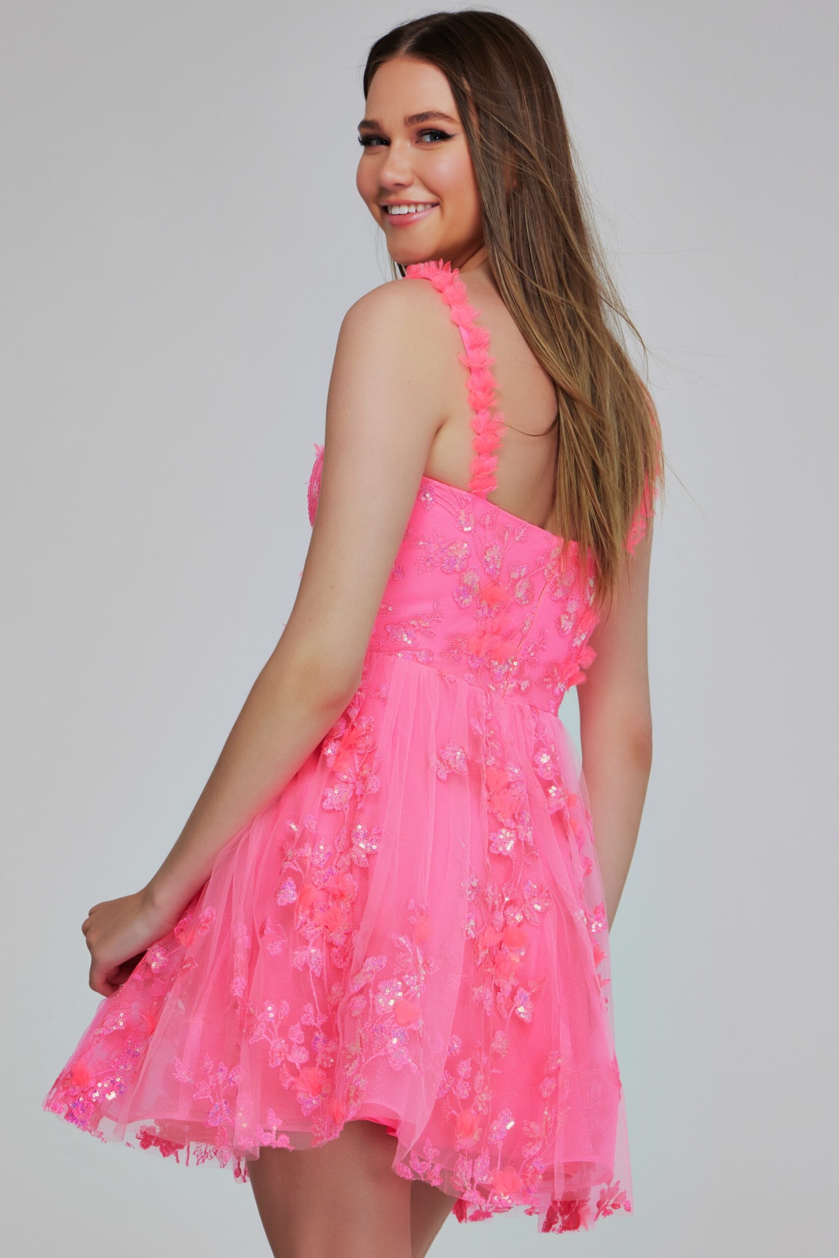 Cocktail Dresses Homecoming Short Sequin Floral Mini Girls Dresses Hot Pink