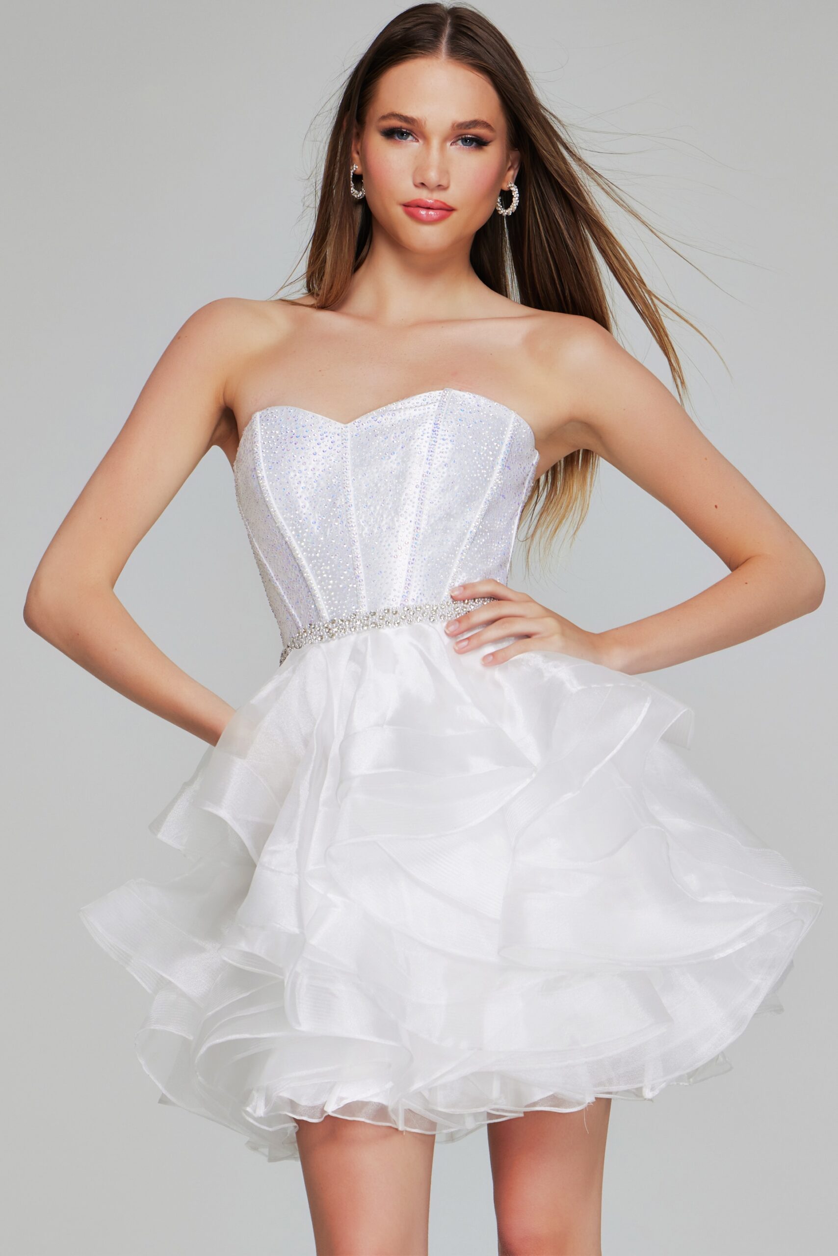 Cocktail Dresses Beaded Homecoming Short Sequin Mini Ruffle Girls Dresses Off White
