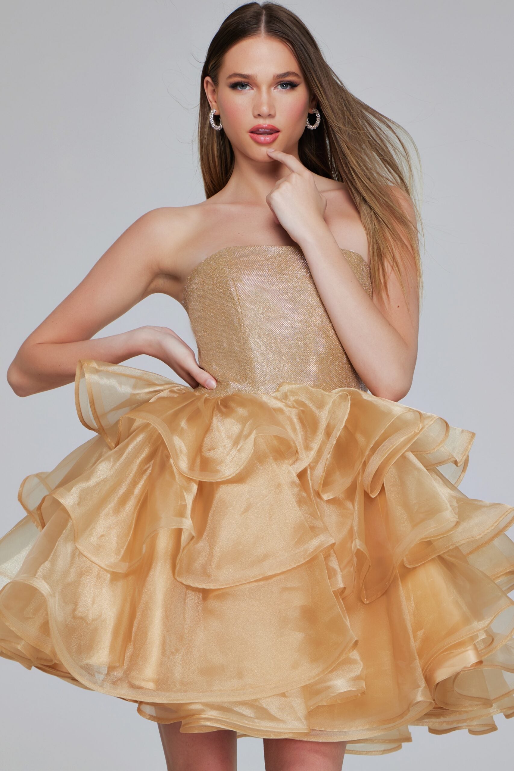 Cocktail Dresses Short Homecoming Metallic Ruffle Mini Girls Dresses Gold