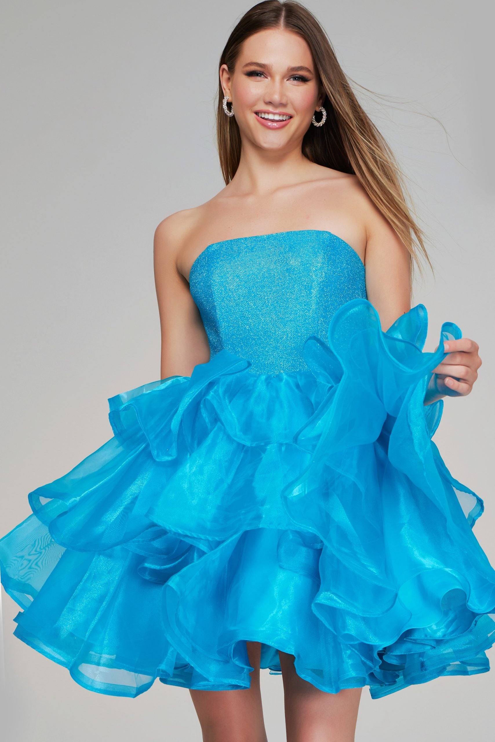Cocktail Dresses Short Homecoming Metallic Ruffle Mini Girls Dresses Turquoise