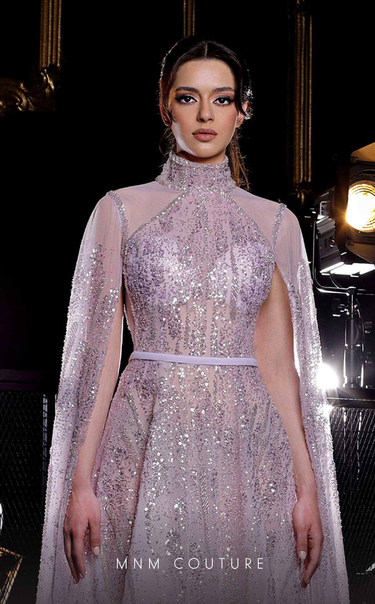 Mother of the Bride Dresses Long Formal Cape Sequin Mother of the Bride Dress MNM Couture K3975 Silver