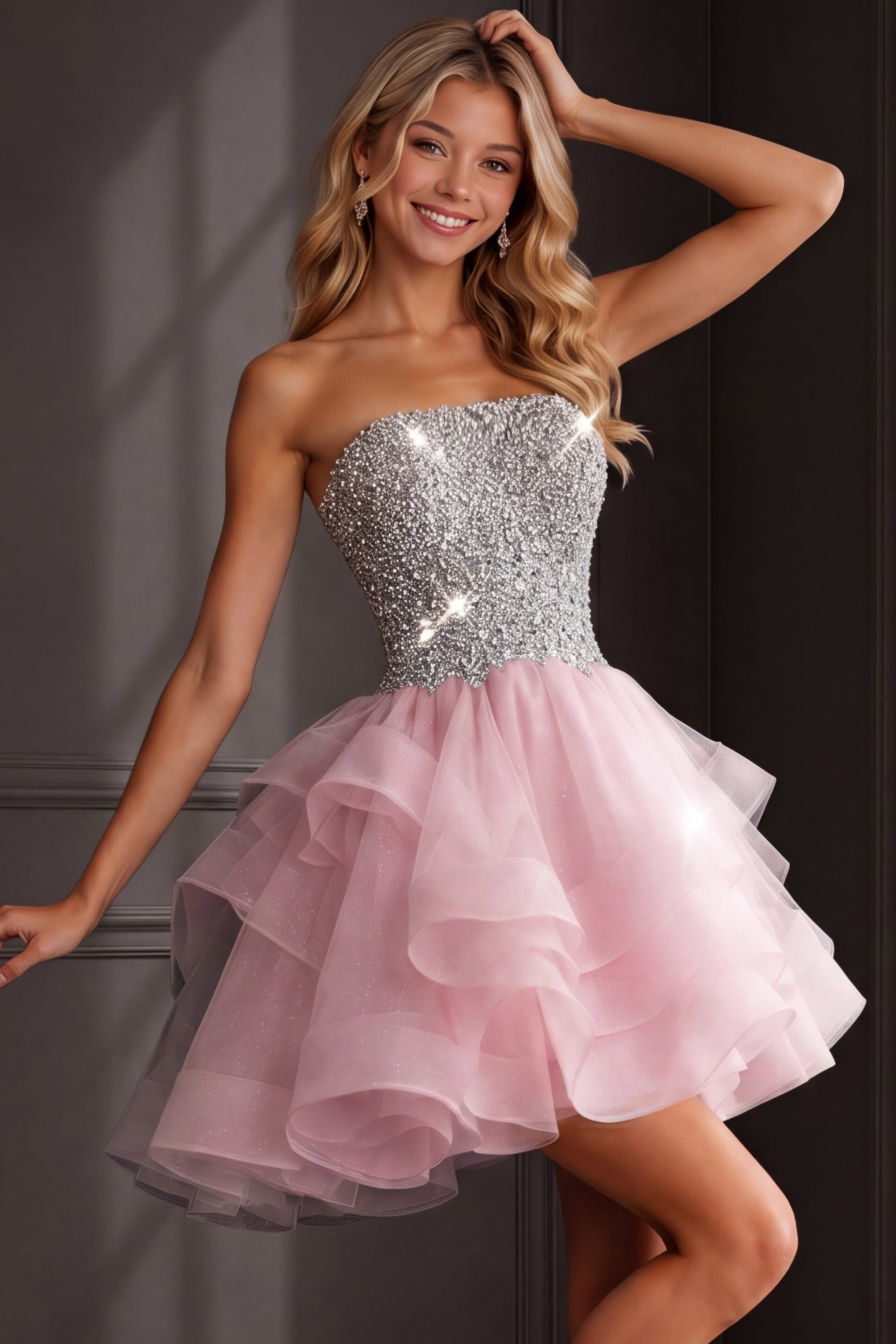 Strapless Straight Neck Mini Tulle Cocktail Fit & Flare Jovani K39938