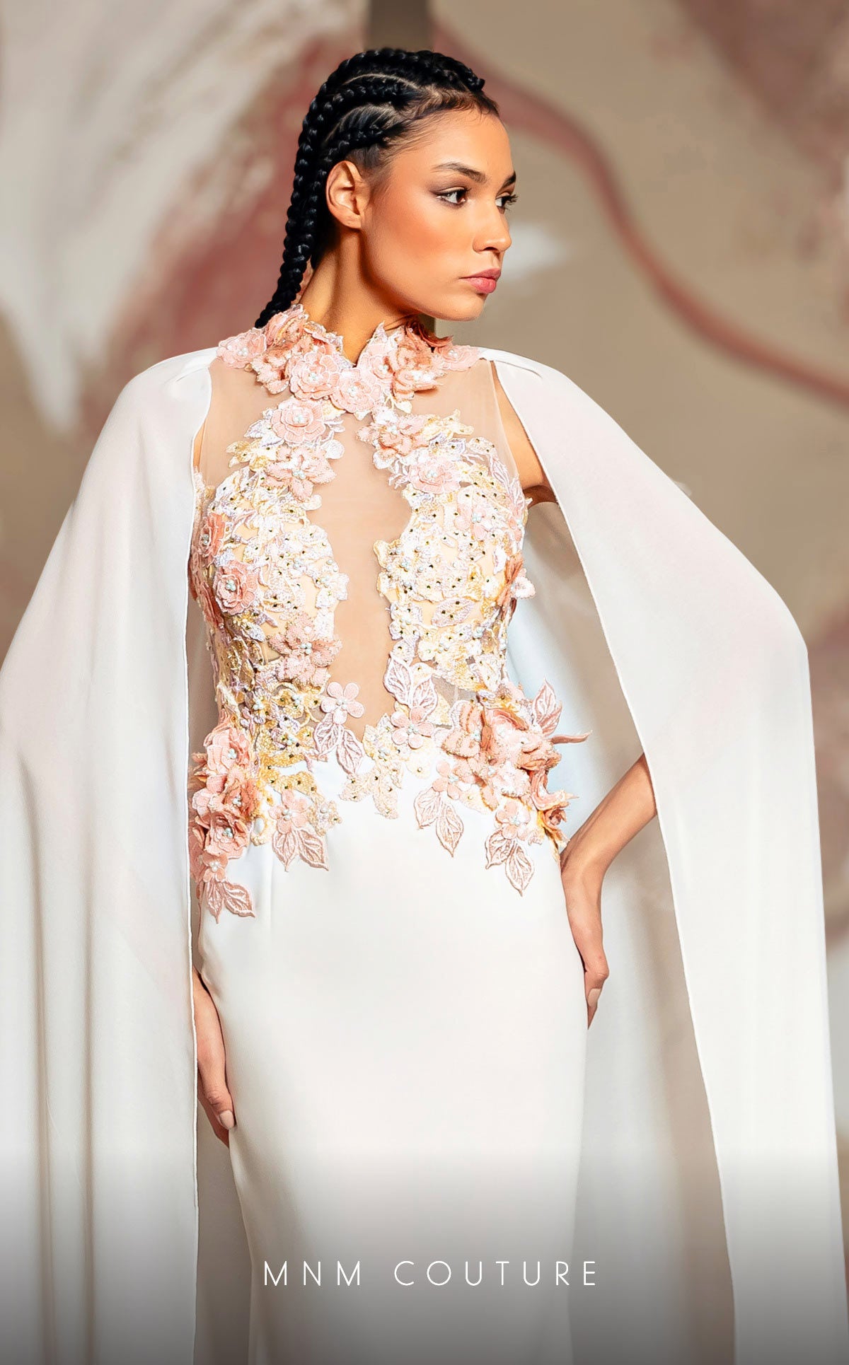 Formal Dresses Fitted Mermaid Long Floral Applique Evening Formal Dress White