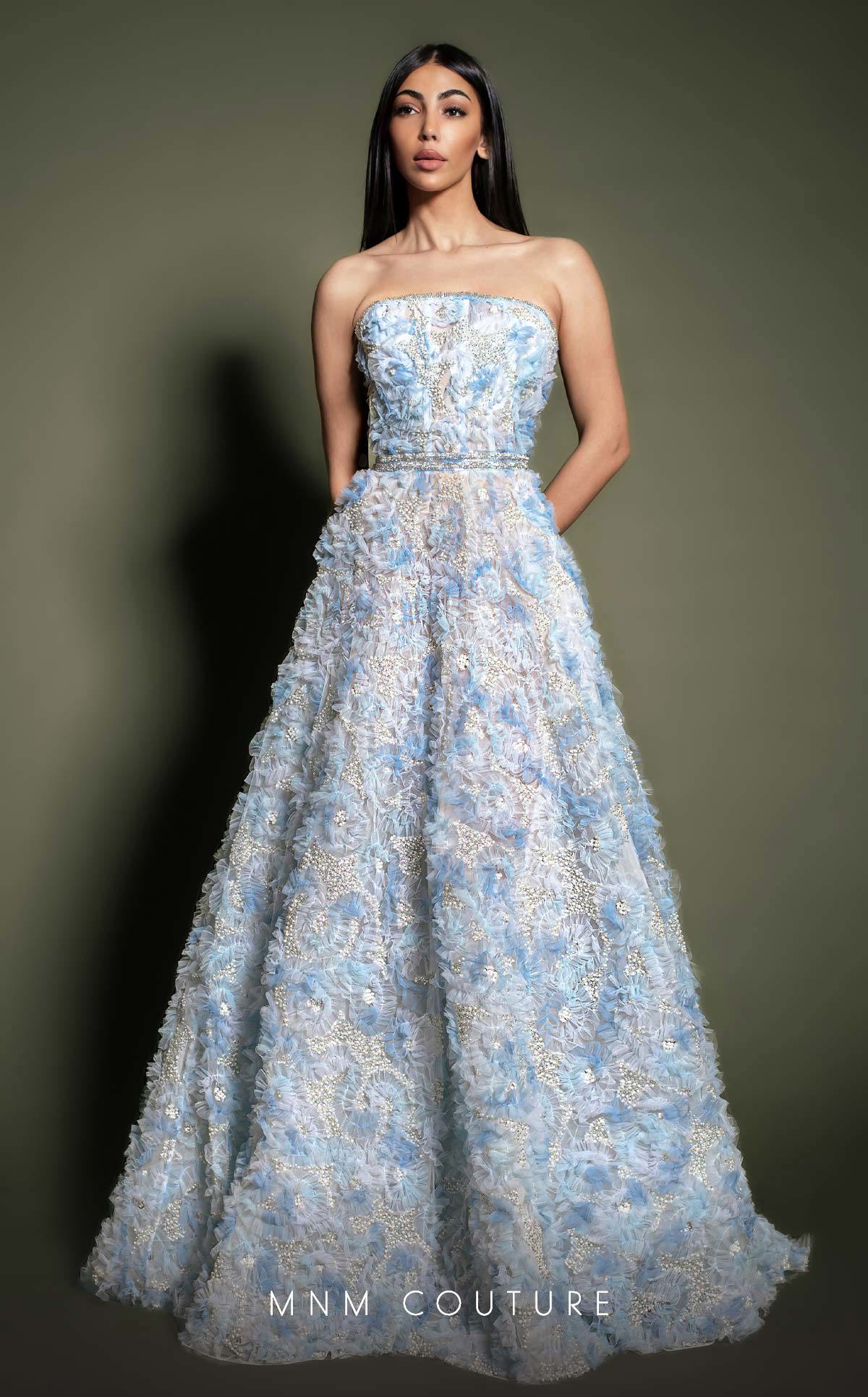 Prom Dresses Long Formal A Line Beaded Floral Applique Prom Dress Blue