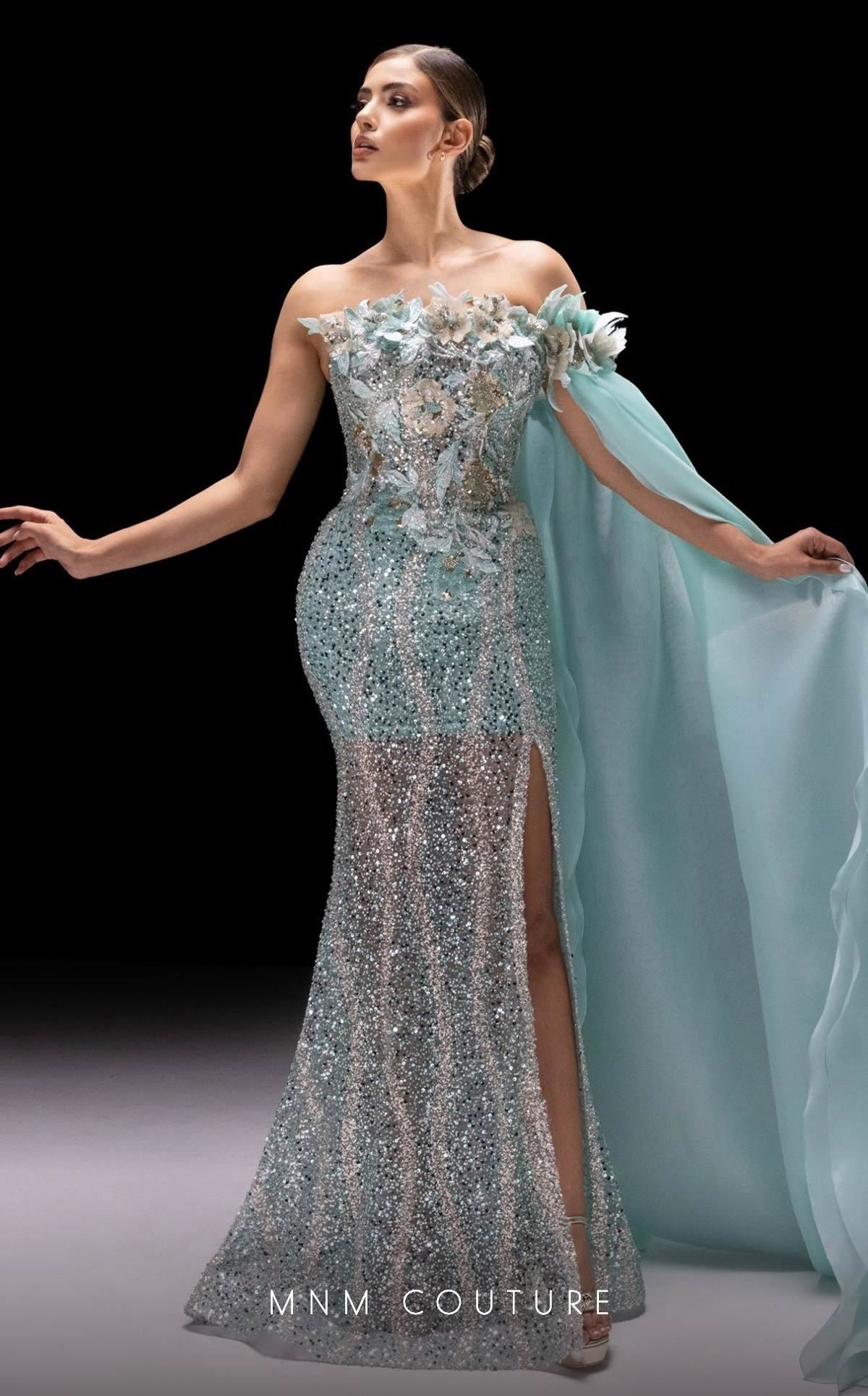 Prom Dresses 3D Floral Applique Long Formal Cape Prom Dress Aqua