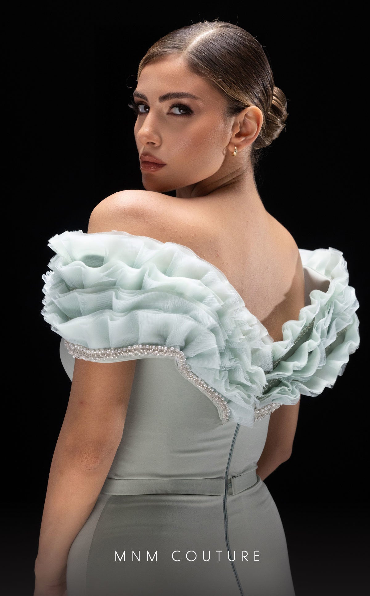 Prom Dresses Ruffle Beaded Long Formal Prom Dress Aqua