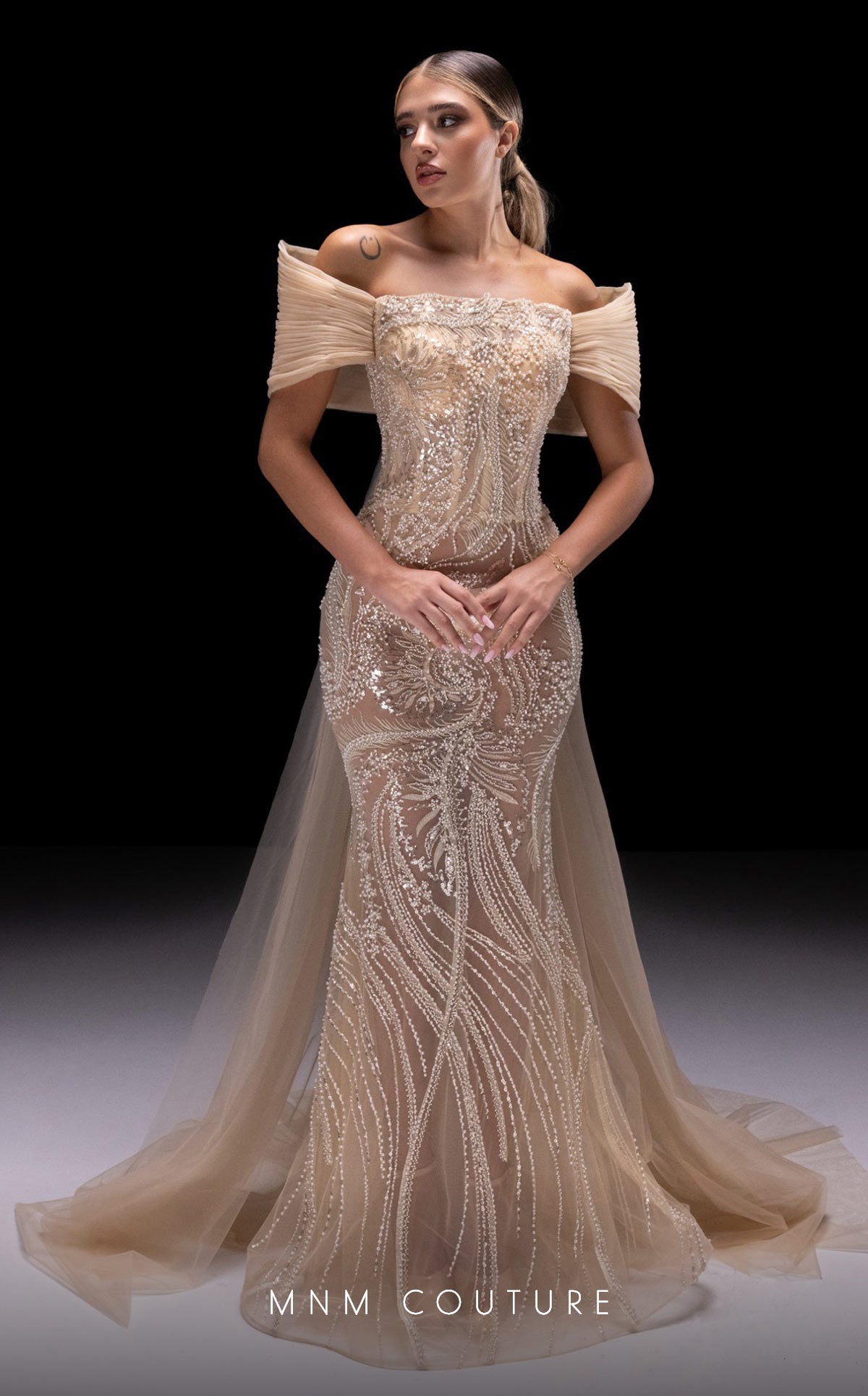 Prom Dresses Fitted Cape Formal Long Prom Dress Beige