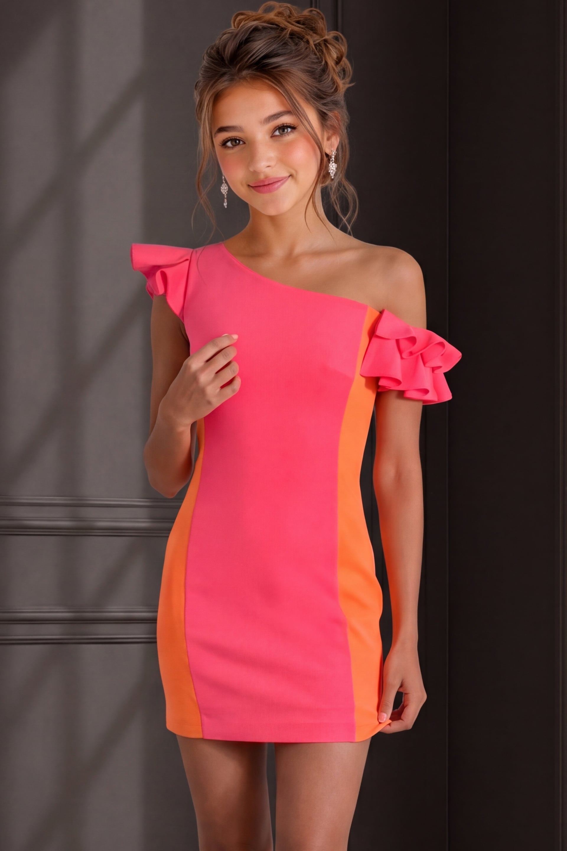 One-Shoulder Mini Crepe Cocktail Bodycon Jovani K44085