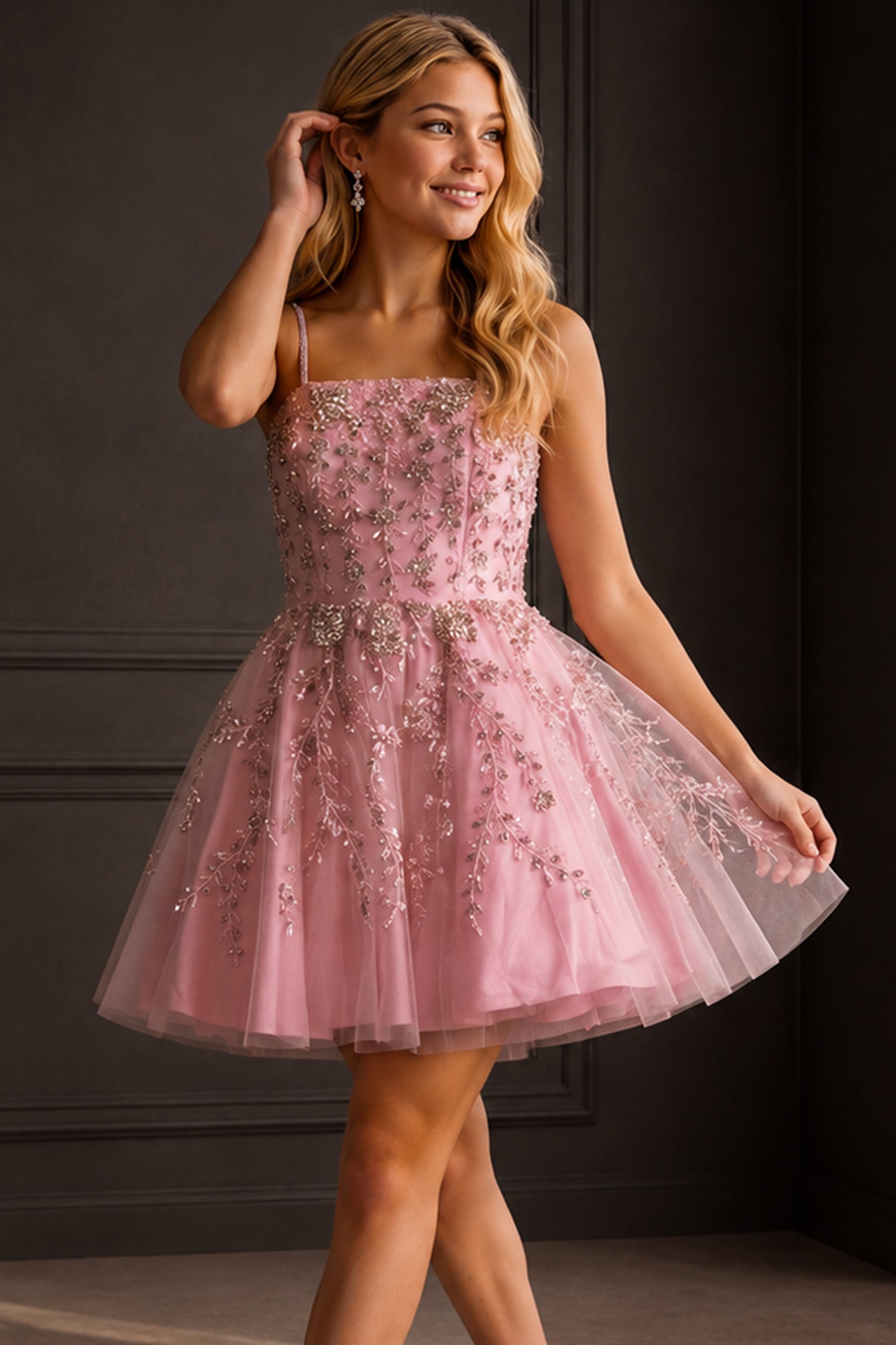 Square Mini Tulle Cocktail A-Line Jovani K52523