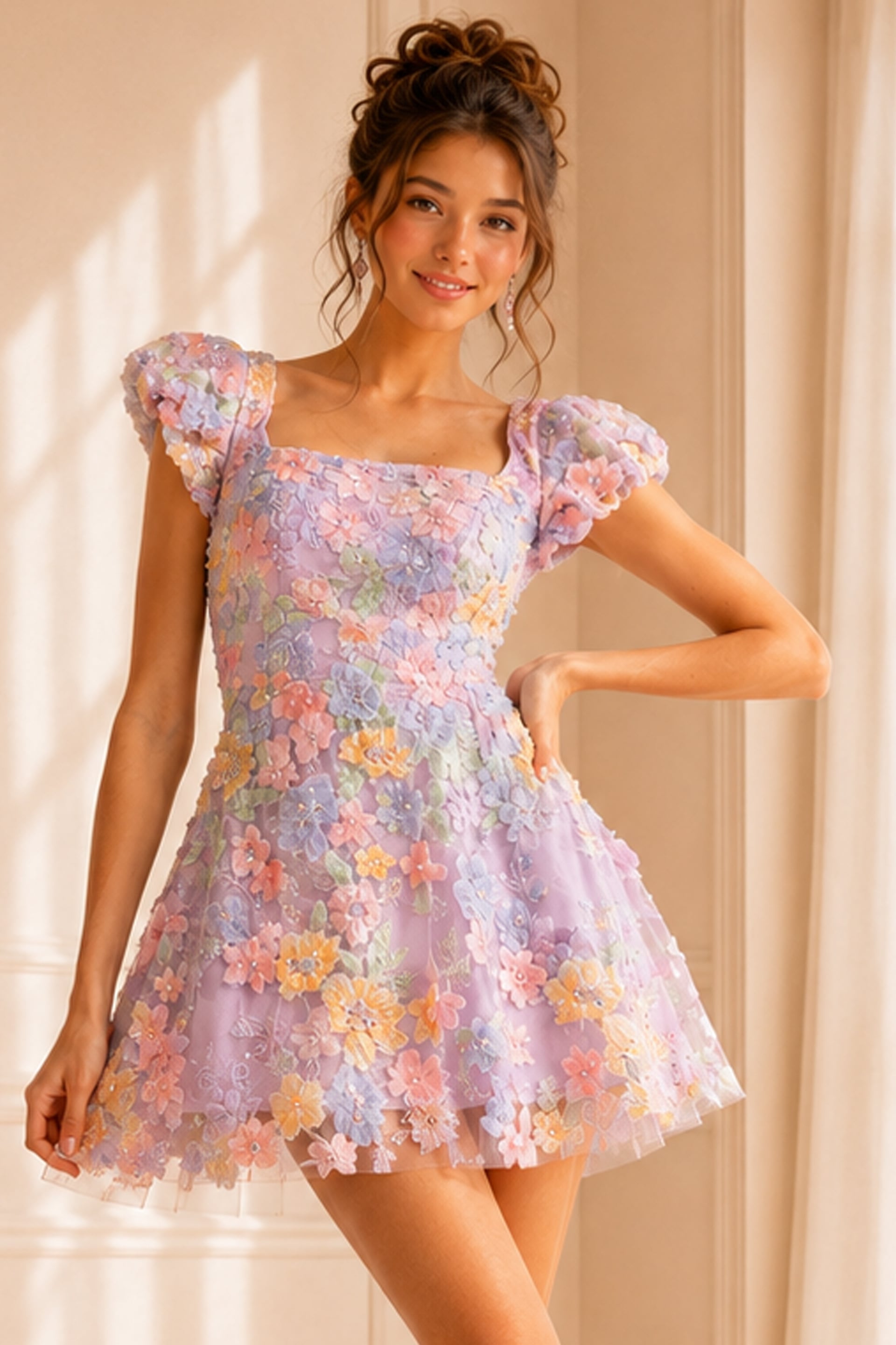 Square Mini Tulle Cocktail A-Line Jovani K52703