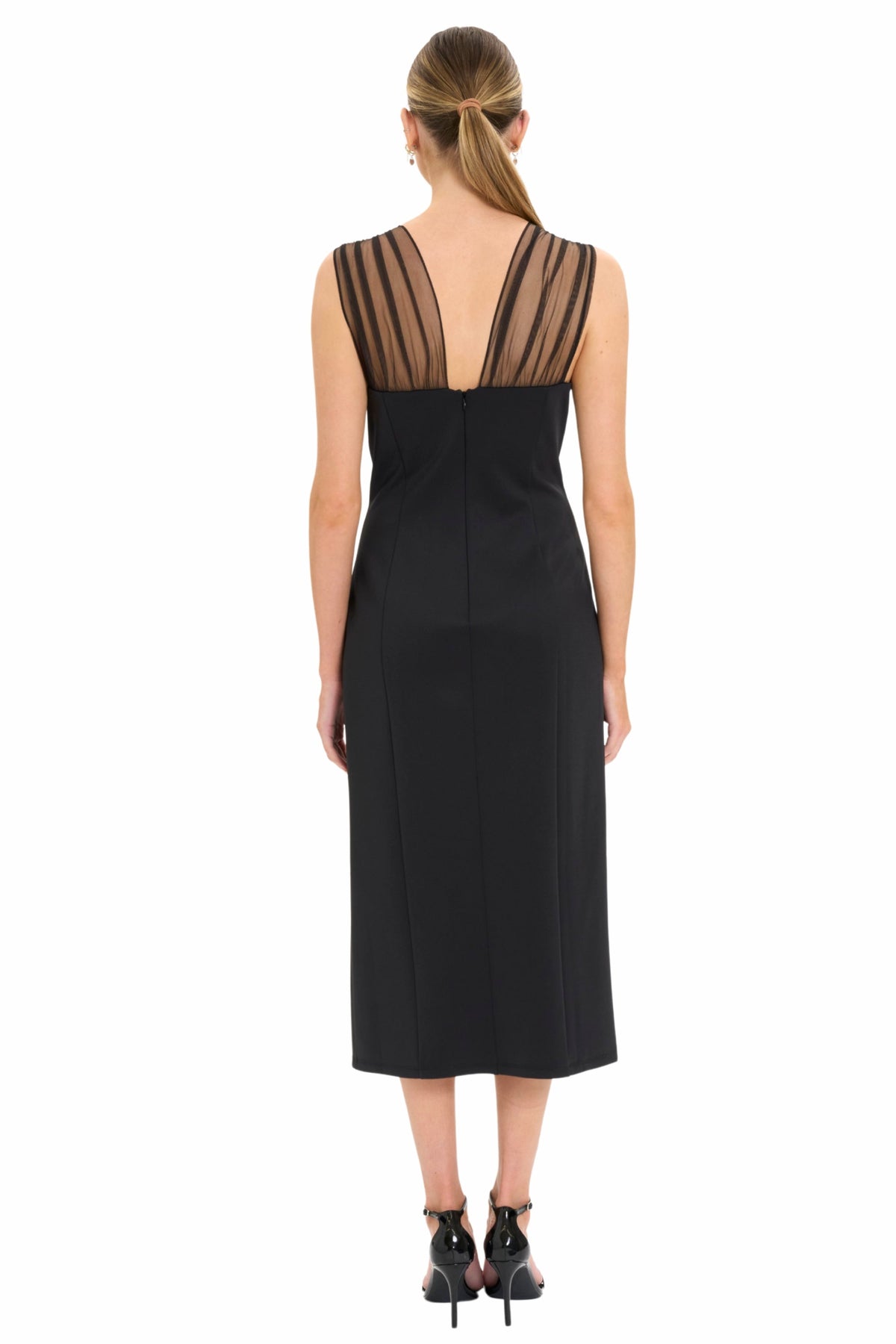 Belted Long Sleeve Sheath Dress in Black Maggy London G7051M