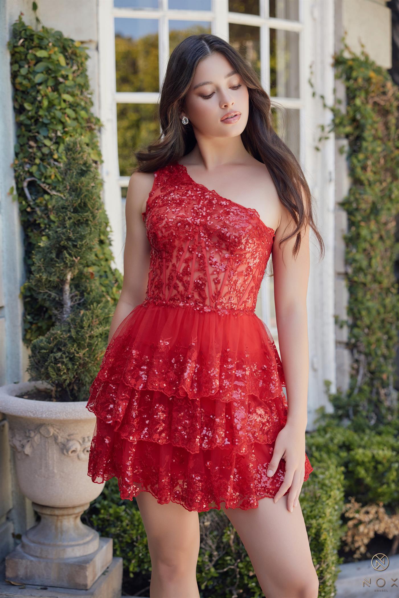 Cocktail Dresses Short A Line Tiered Cocktail Dress Red