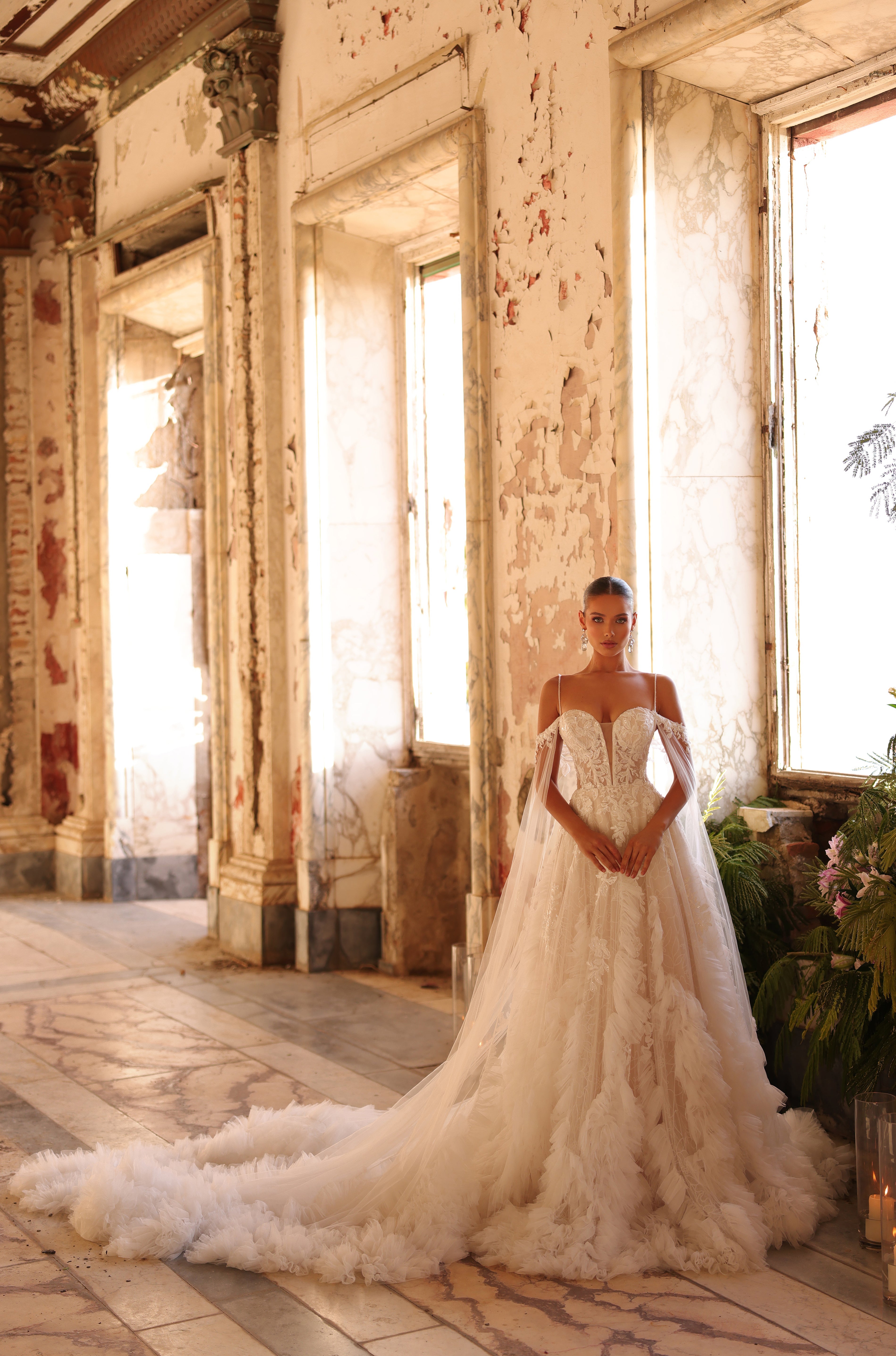 Wedding Dresses Long Bridal Ruffle Wedding Dress Amarra 89139 Ivory/Ivory