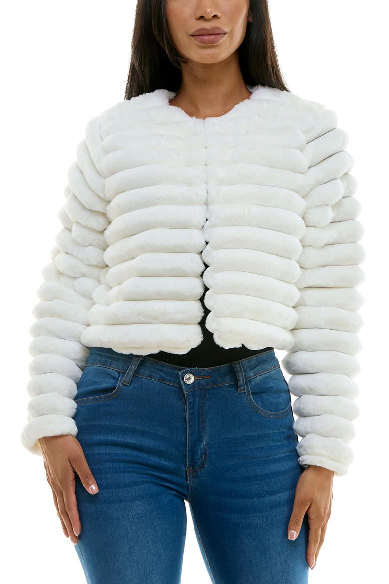 Long Sleeve Ribbed Faux Fur Bolero Nina Leonard L8525DF