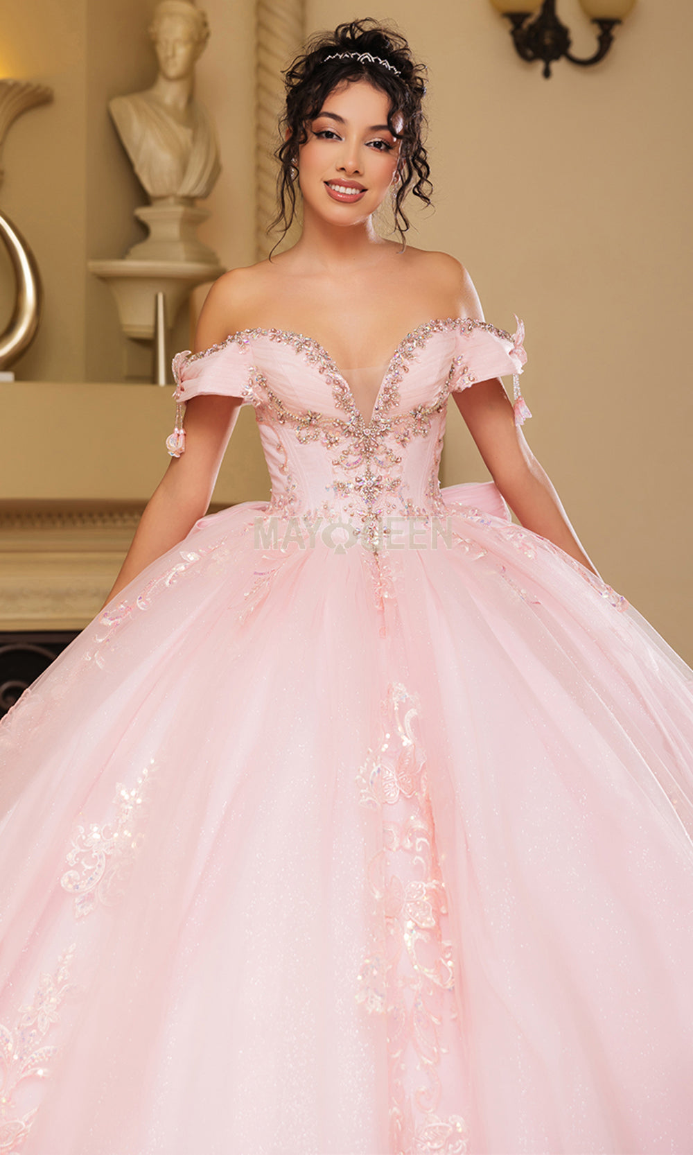 Off-the-Shoulder Floor-Length Tulle Occasion Ball Gown May Queen LK274