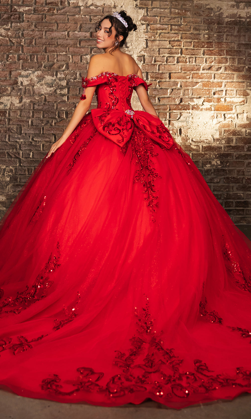 Off-the-Shoulder Floor-Length Tulle Occasion Ball Gown May Queen LK274