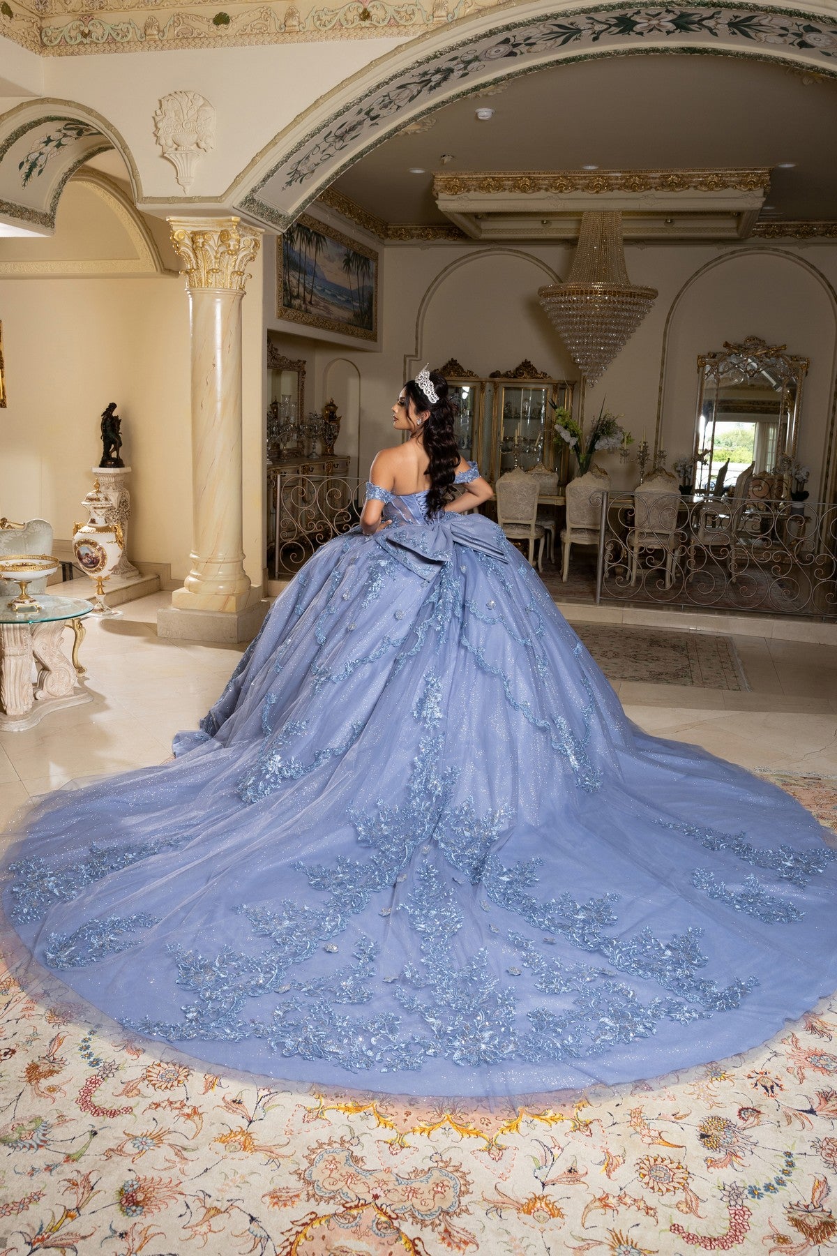 Off-the-Shoulder Floor-Length Tulle Quinceañera Ball Gown May Queen LK283
