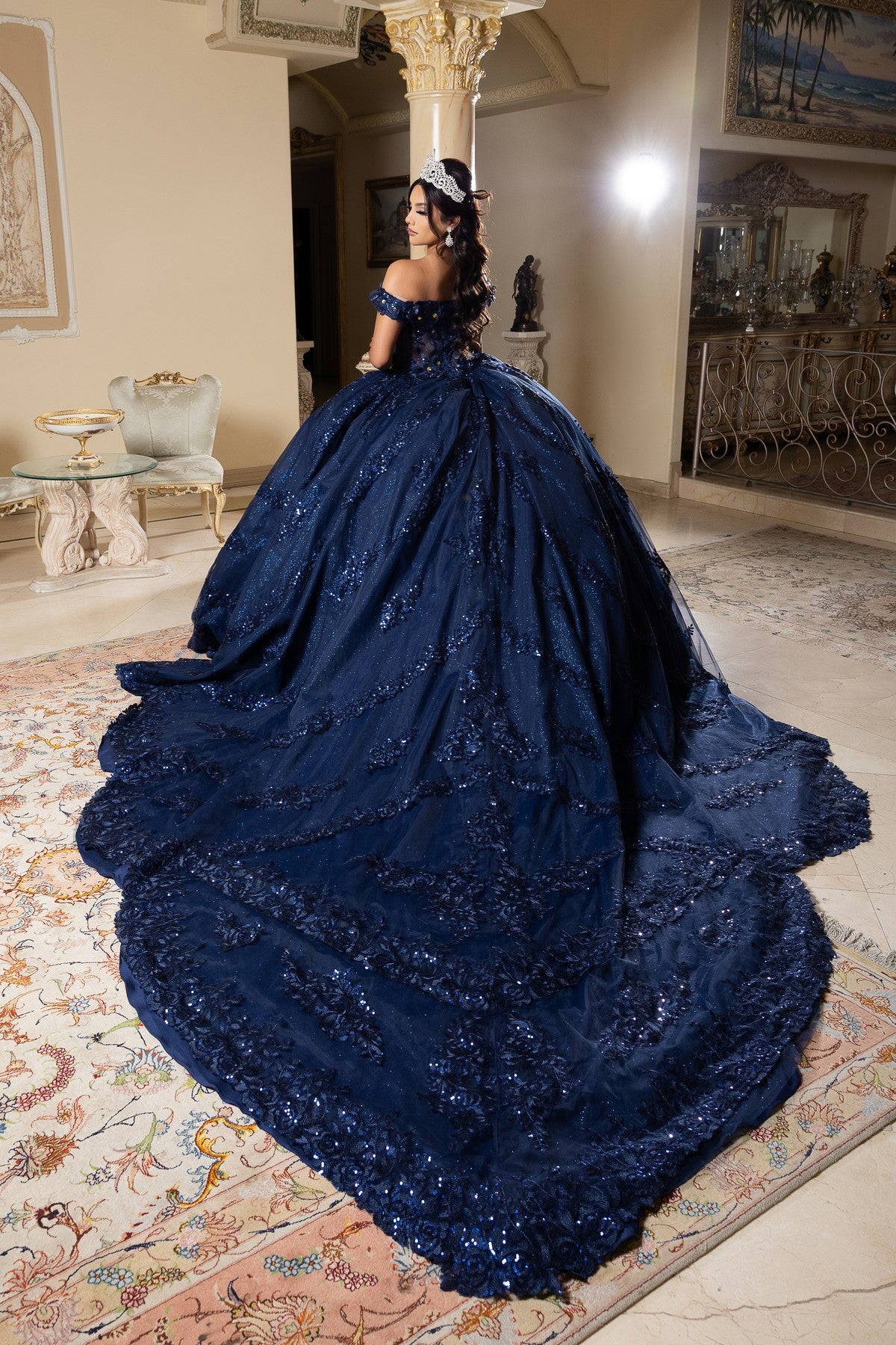 Off-the-Shoulder Floor-Length Tulle Quinceañera Ball Gown May Queen LK285