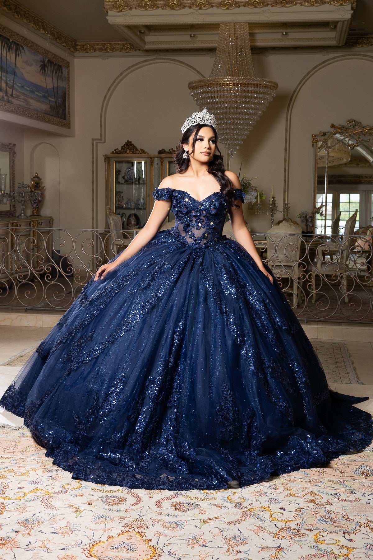 Off-the-Shoulder Floor-Length Tulle Quinceañera Ball Gown May Queen LK285