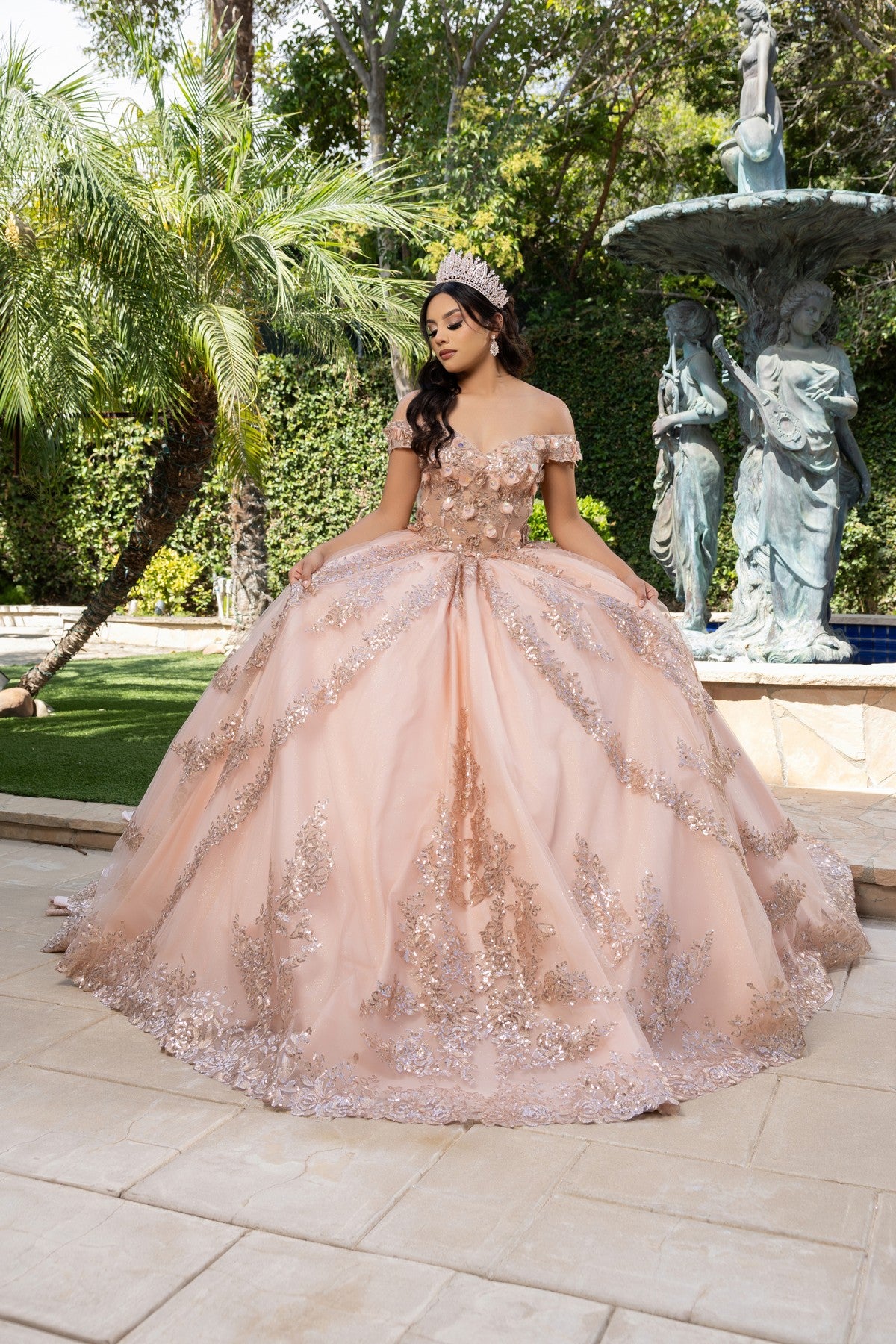 Off-the-Shoulder Floor-Length Tulle Quinceañera Ball Gown May Queen LK285