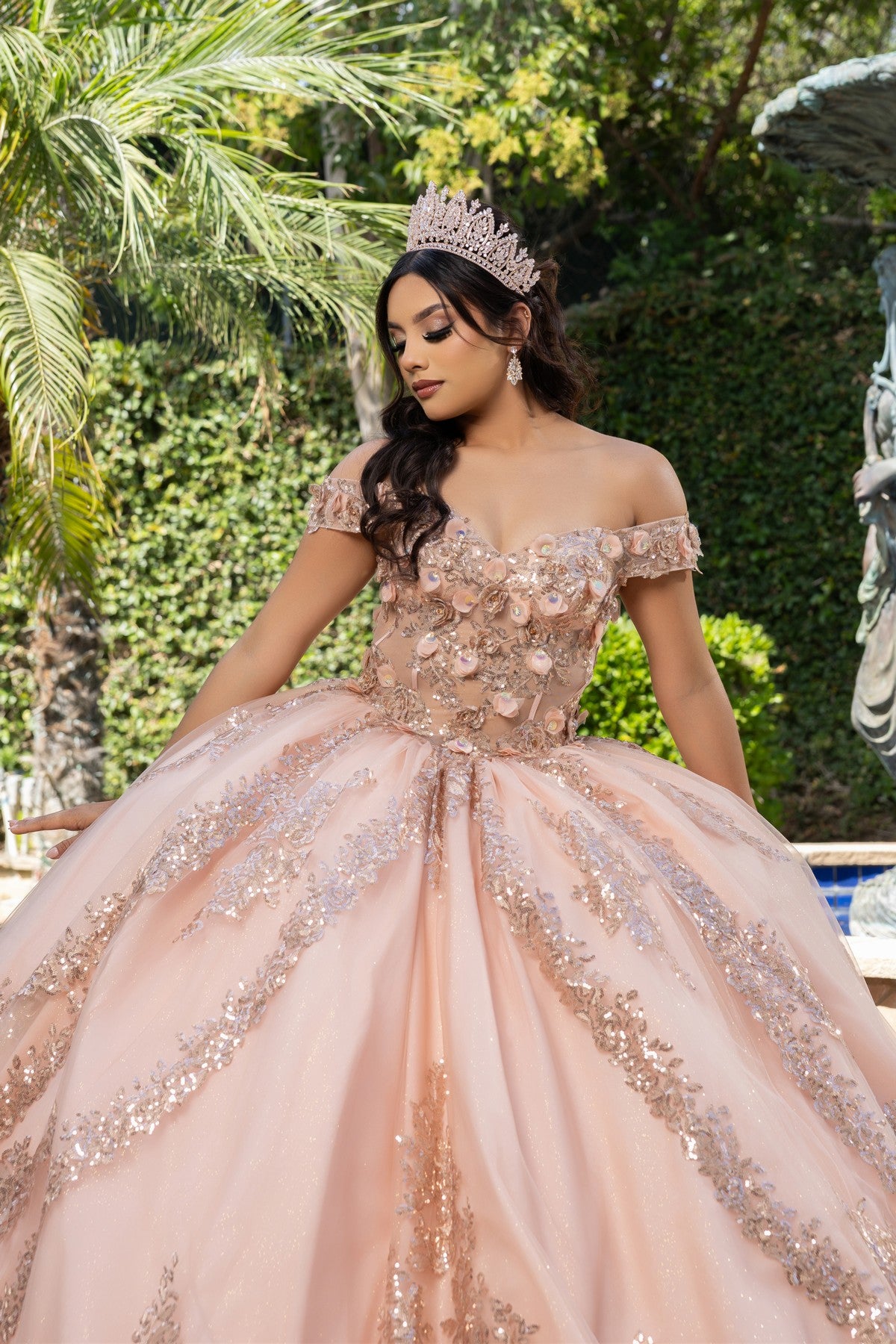 Off-the-Shoulder Floor-Length Tulle Quinceañera Ball Gown May Queen LK285