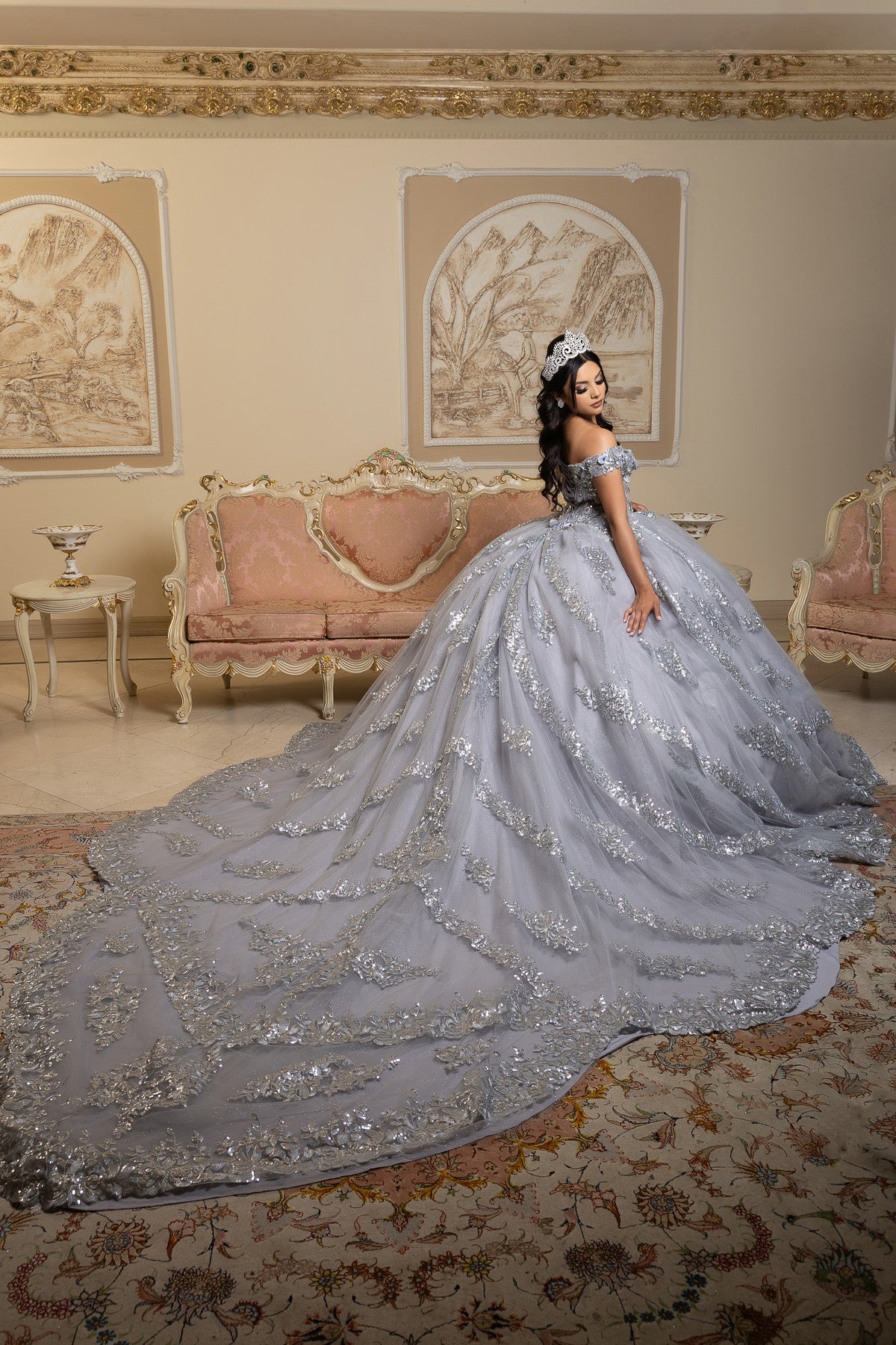 Off-the-Shoulder Floor-Length Tulle Quinceañera Ball Gown May Queen LK285