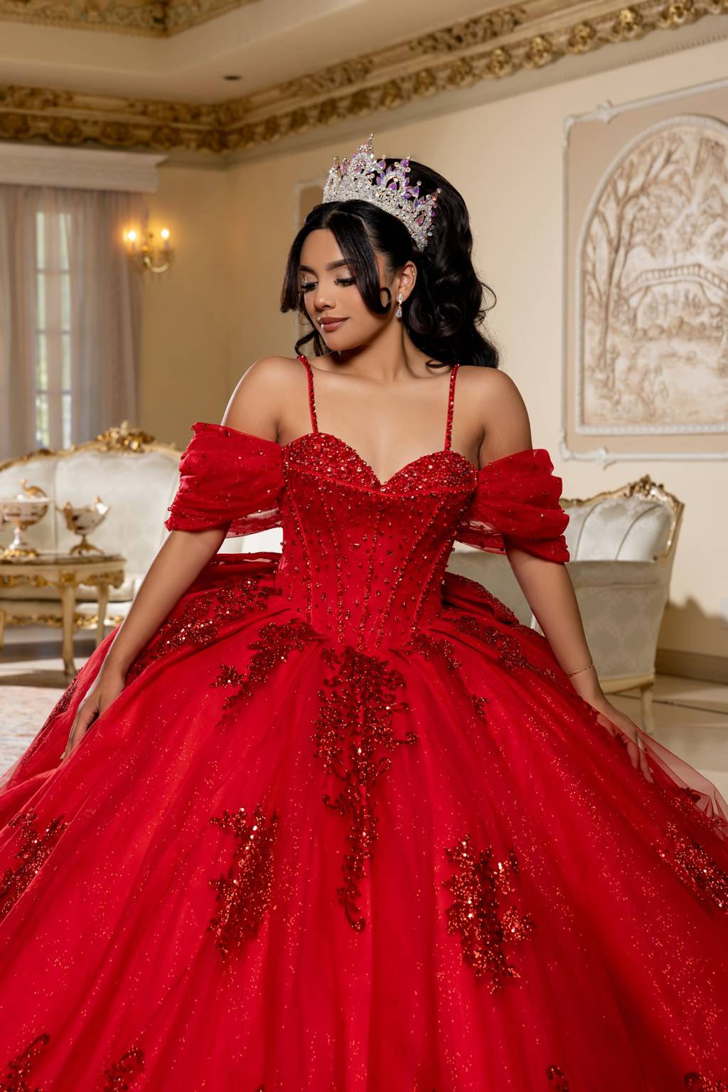 Sweetheart Floor-Length with Train Tulle Quinceañera Ball Gown May Queen LK287