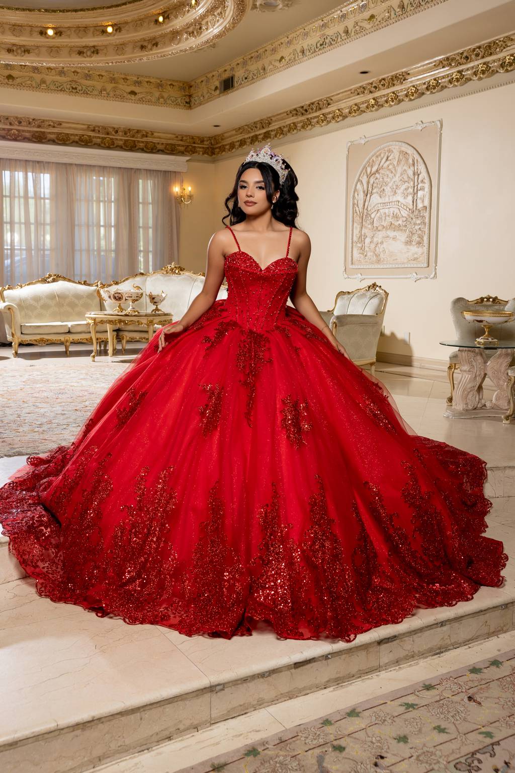 Sweetheart Floor-Length with Train Tulle Quinceañera Ball Gown May Queen LK287
