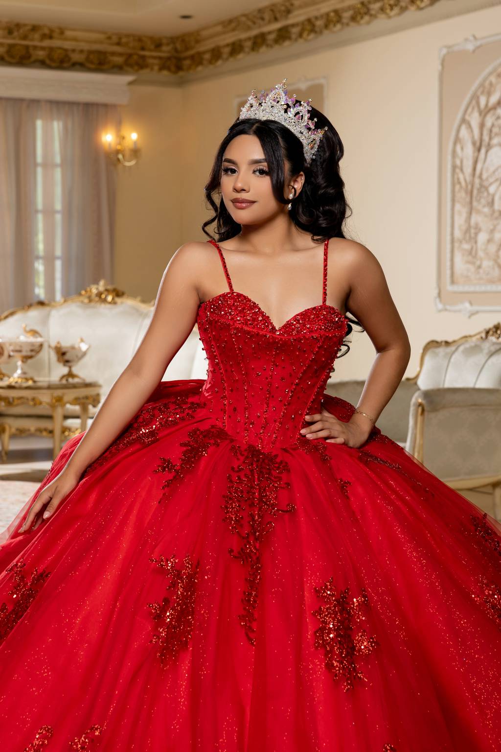 Sweetheart Floor-Length with Train Tulle Quinceañera Ball Gown May Queen LK287