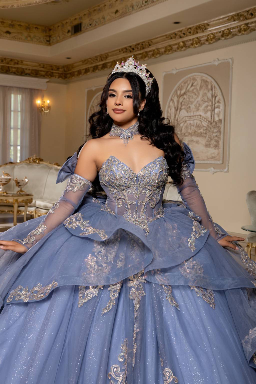 Sweetheart Floor-Length with Train Tulle Quinceañera Ball Gown May Queen LK291