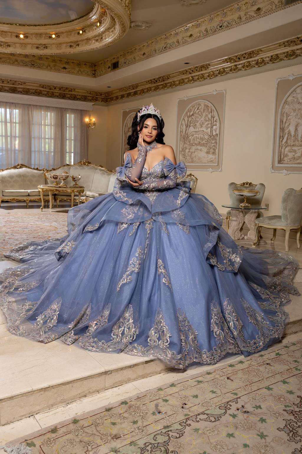 Sweetheart Floor-Length with Train Tulle Quinceañera Ball Gown May Queen LK291