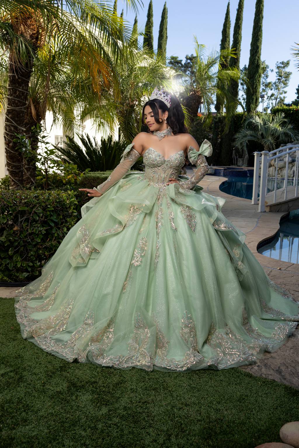 Sweetheart Floor-Length with Train Tulle Quinceañera Ball Gown May Queen LK291